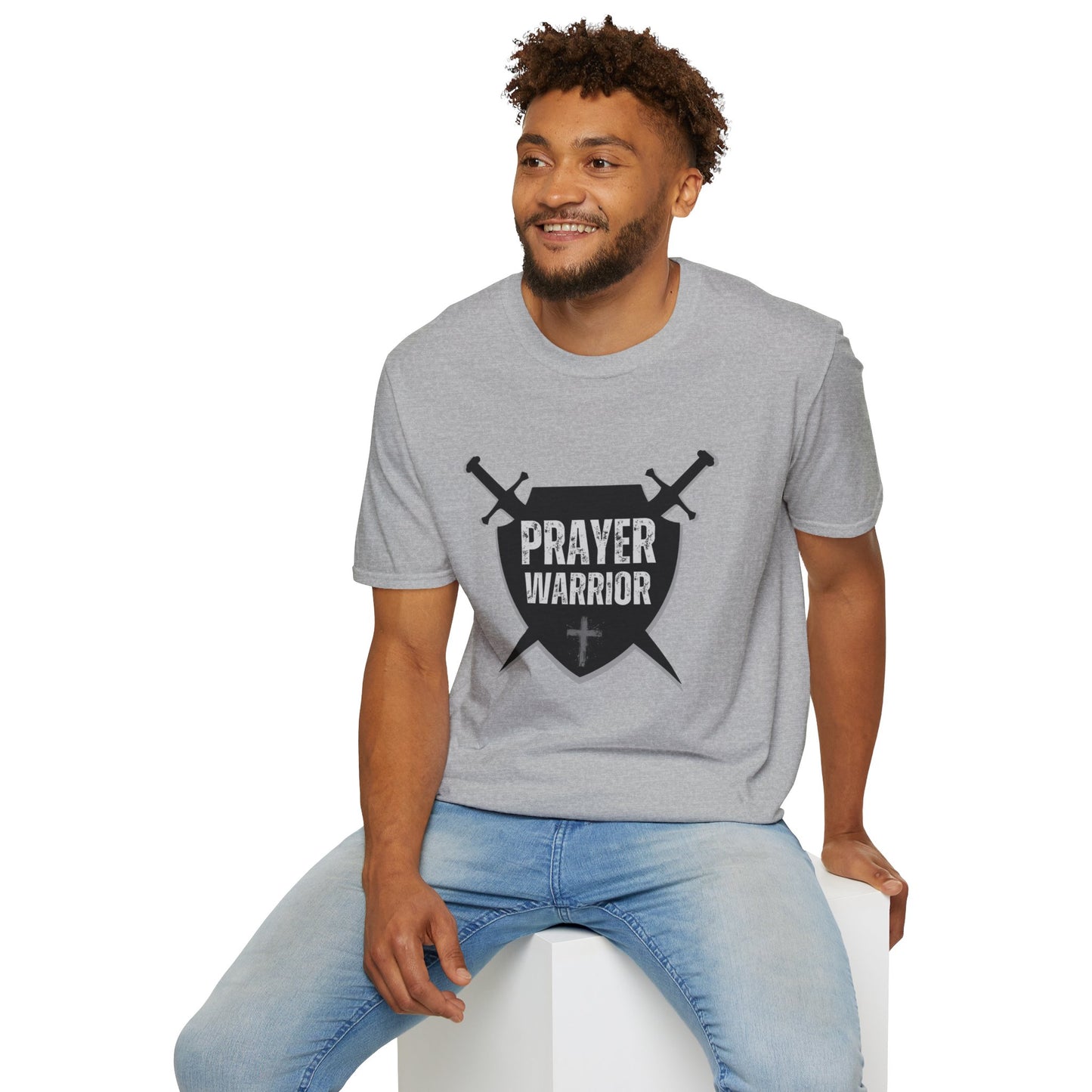 Prayer Warrior Shield Men's Tshirt (Black Logo) - Sweet Baby Jeez Teez
