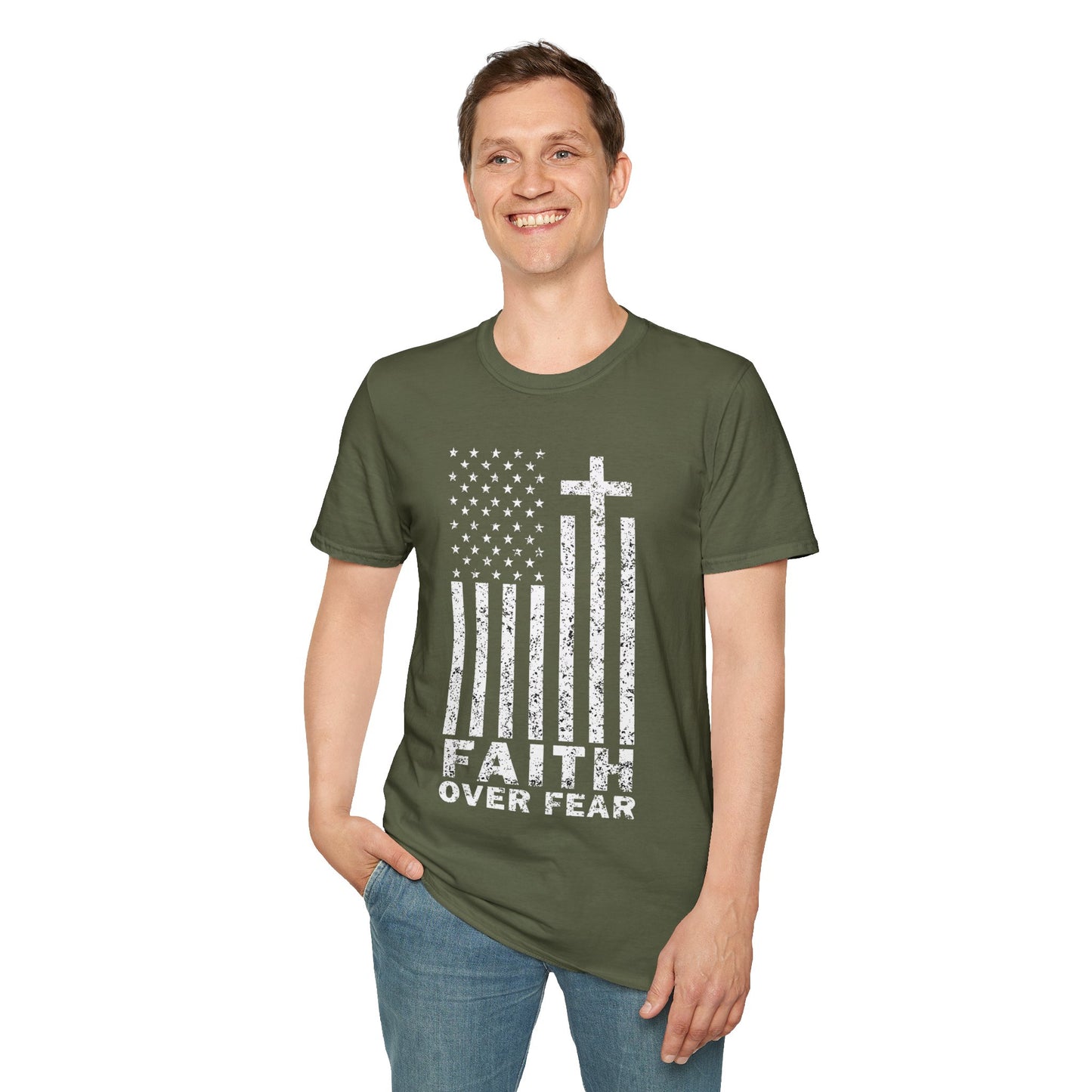 Faith Flag Men's Tshirt (White Logo)