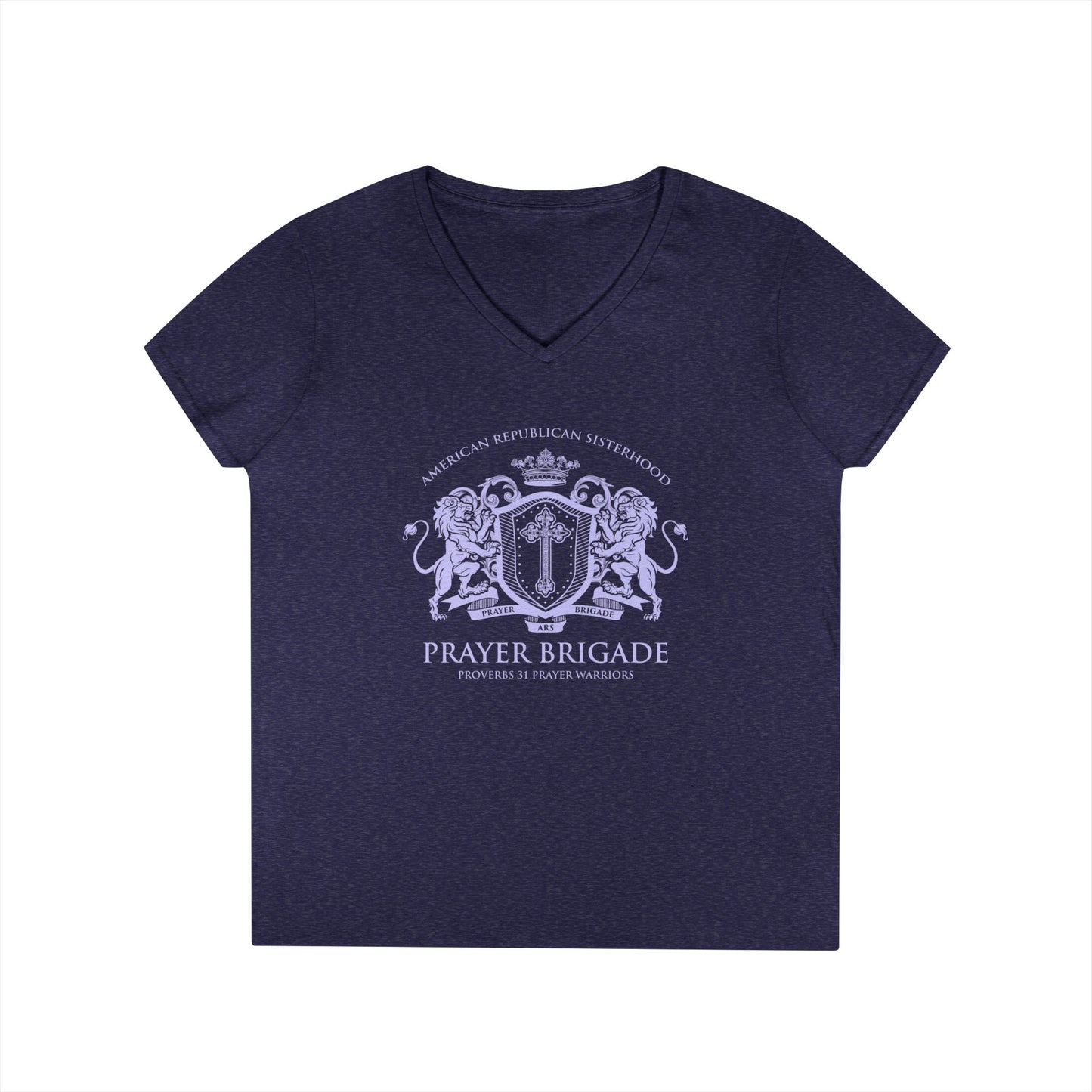 ARS Prayer Brigade Ladies' V-Neck T-Shirt (Pink with Lilac Logo)