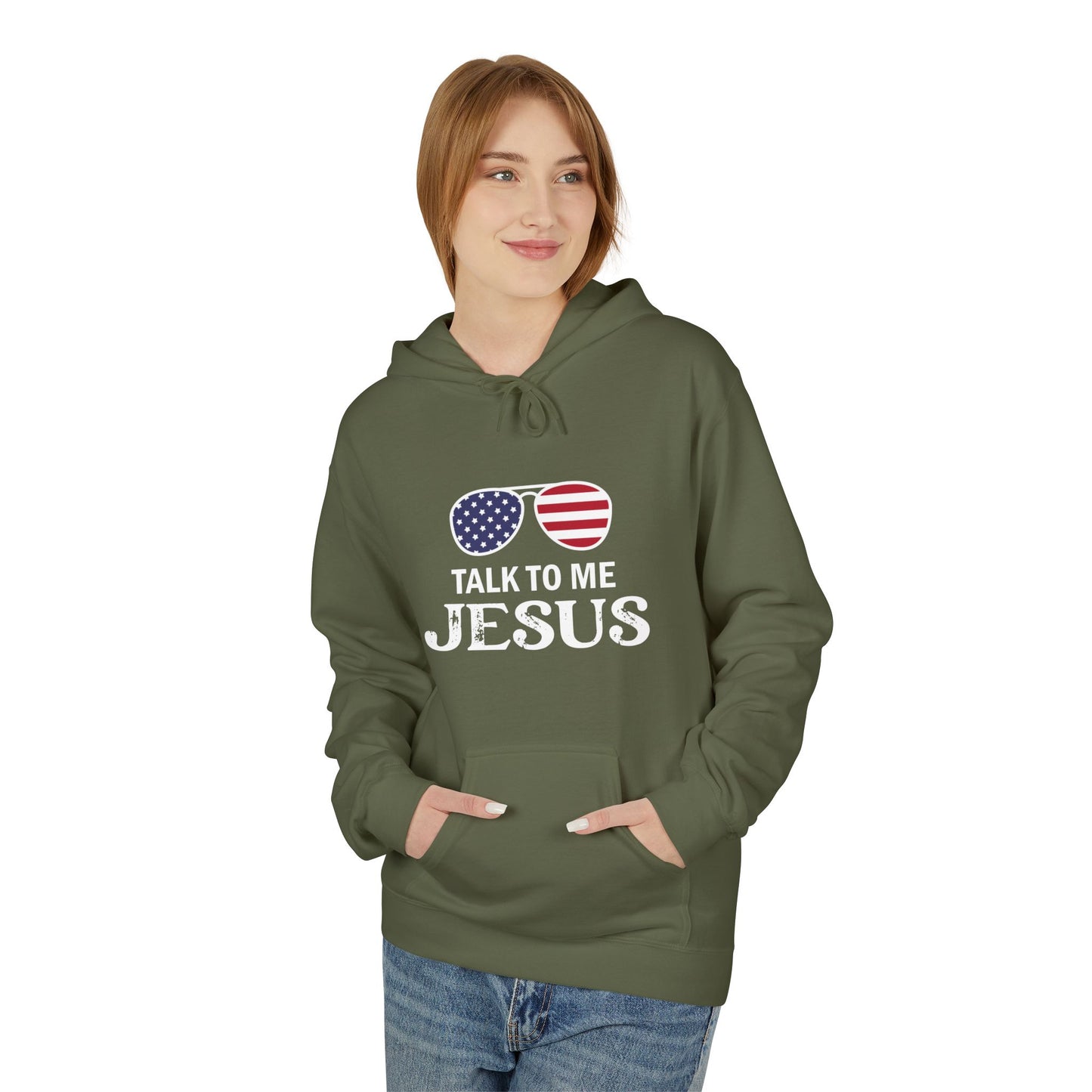 Patriotic "Talk to Me Jesus" Christian Fleece Hoodie