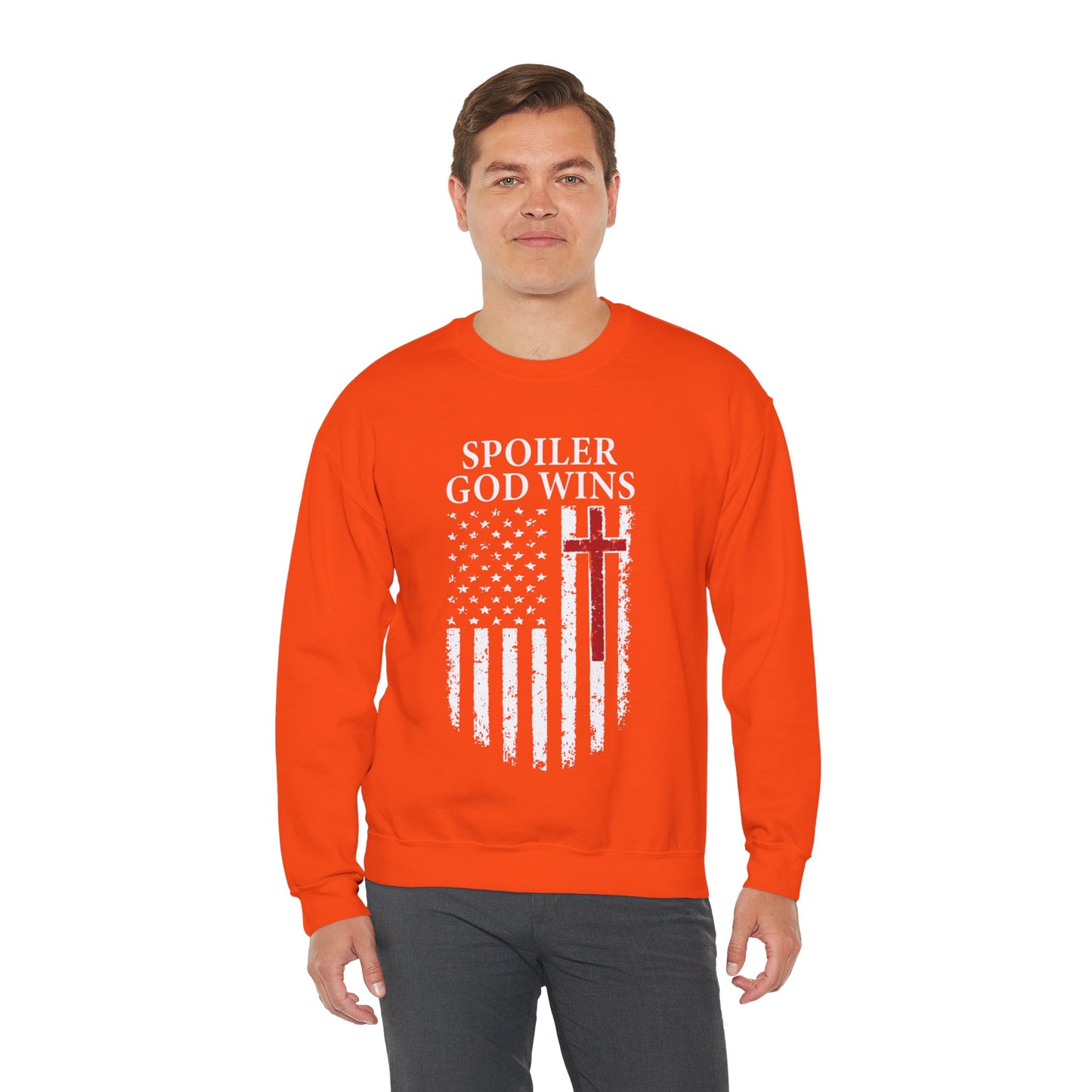 "Spoiler God Wins" Christian Unisex Cozy Sweatshirt