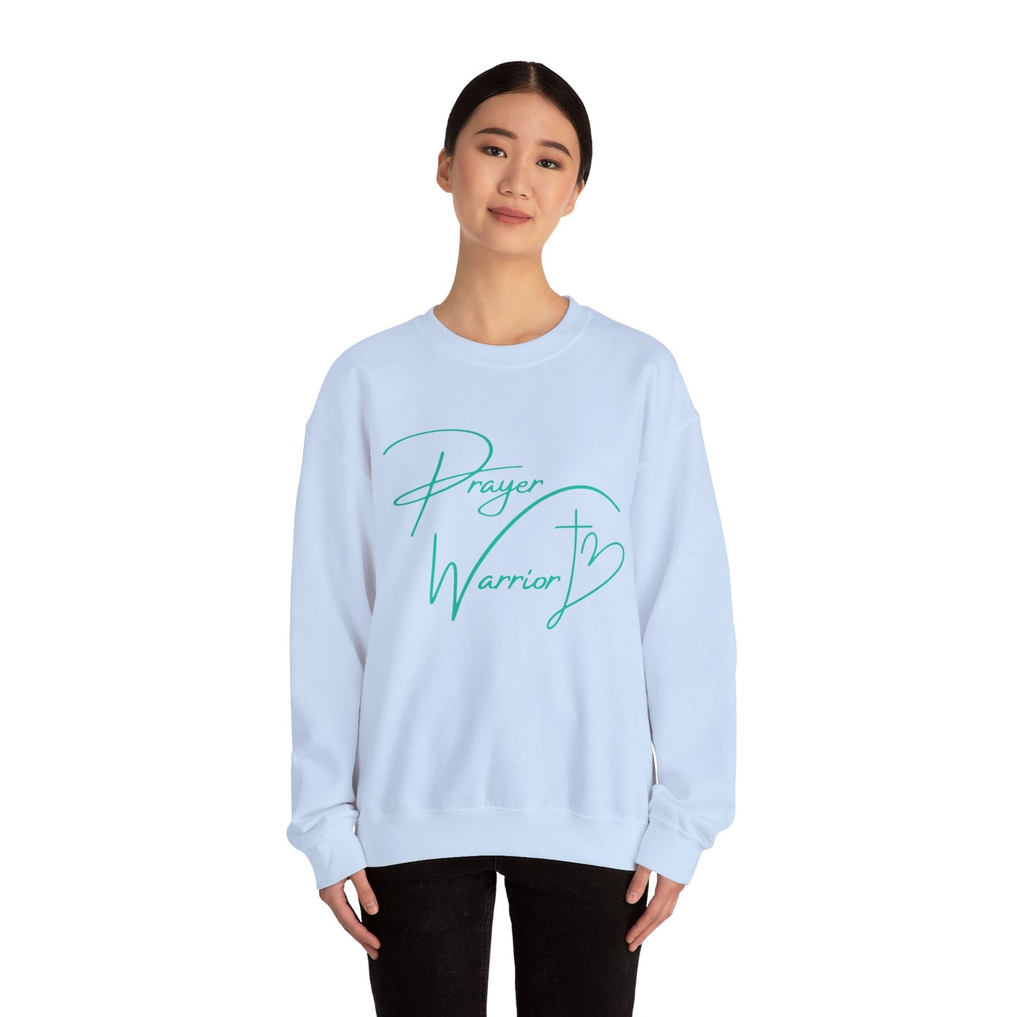 Prayer Warrior Cross Heart Women's Sweatshirt (Teal Logo) - Sweet Baby Jeez Teez