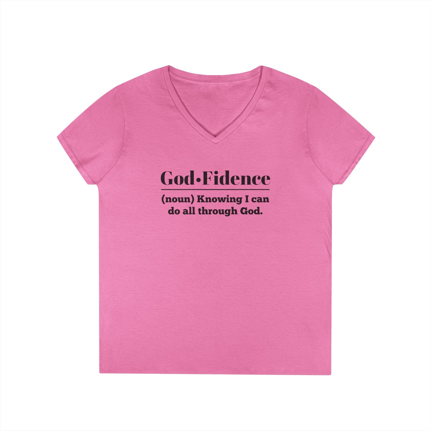 God-Fidence V-Neck T-Shirt (Black Logo) | Inspirational Tee, Christian Apparel, Gift for Her, Faith-Based Style, Motivational Clothing - Sweet Baby Jeez Teez