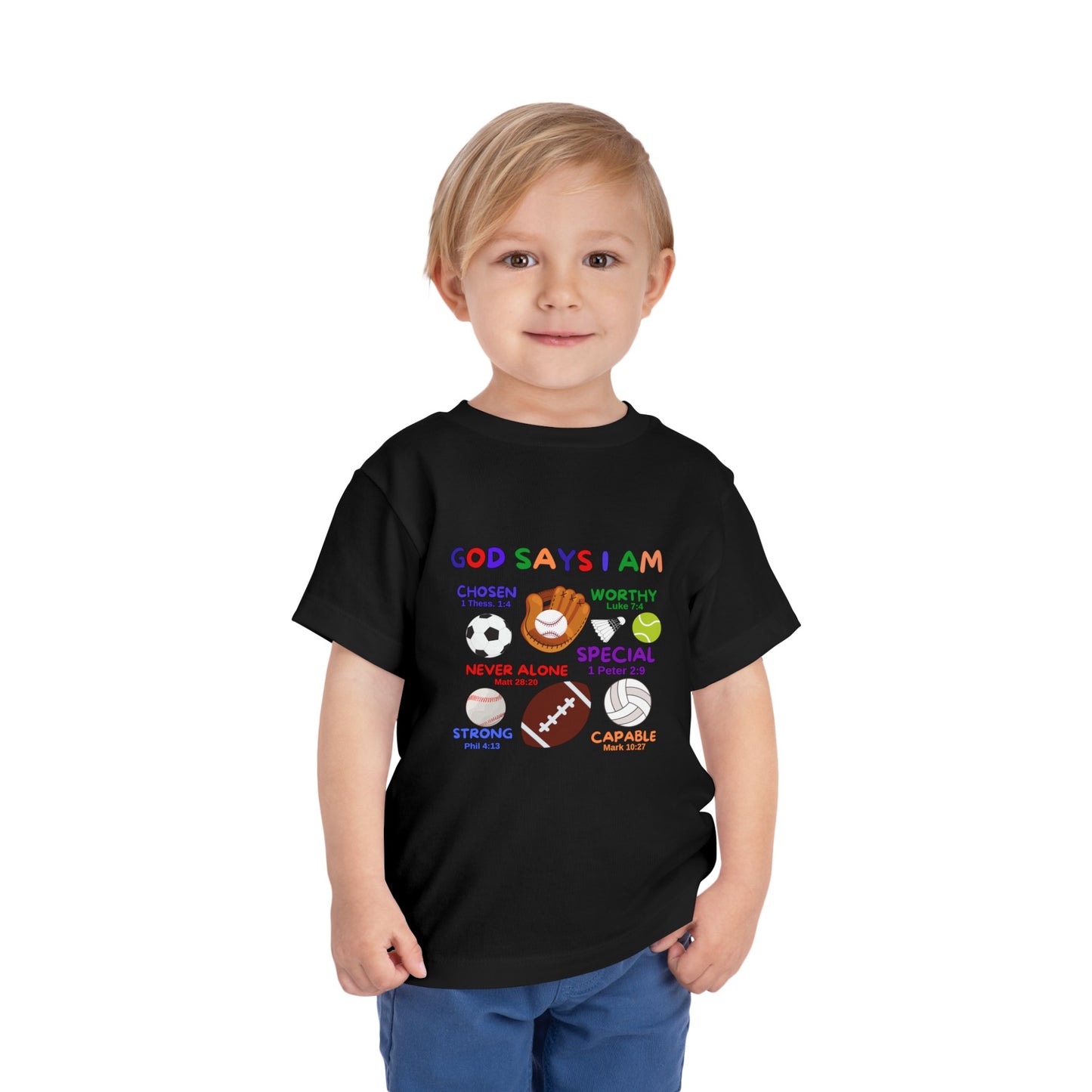 God Says I am Toddler Boys Tshirt (Sports Logo) - Sweet Baby Jeez Teez