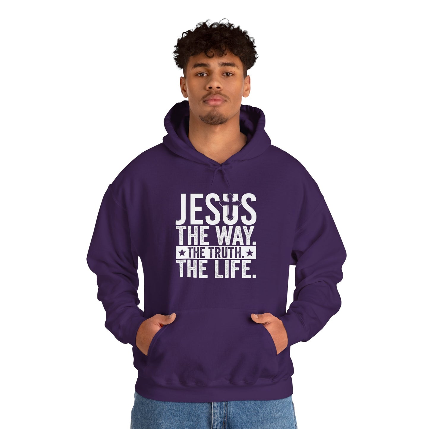 "Jesus The Way, The Truth, The Life" Heavy Fleece Unisex Hoodie (White Logo)