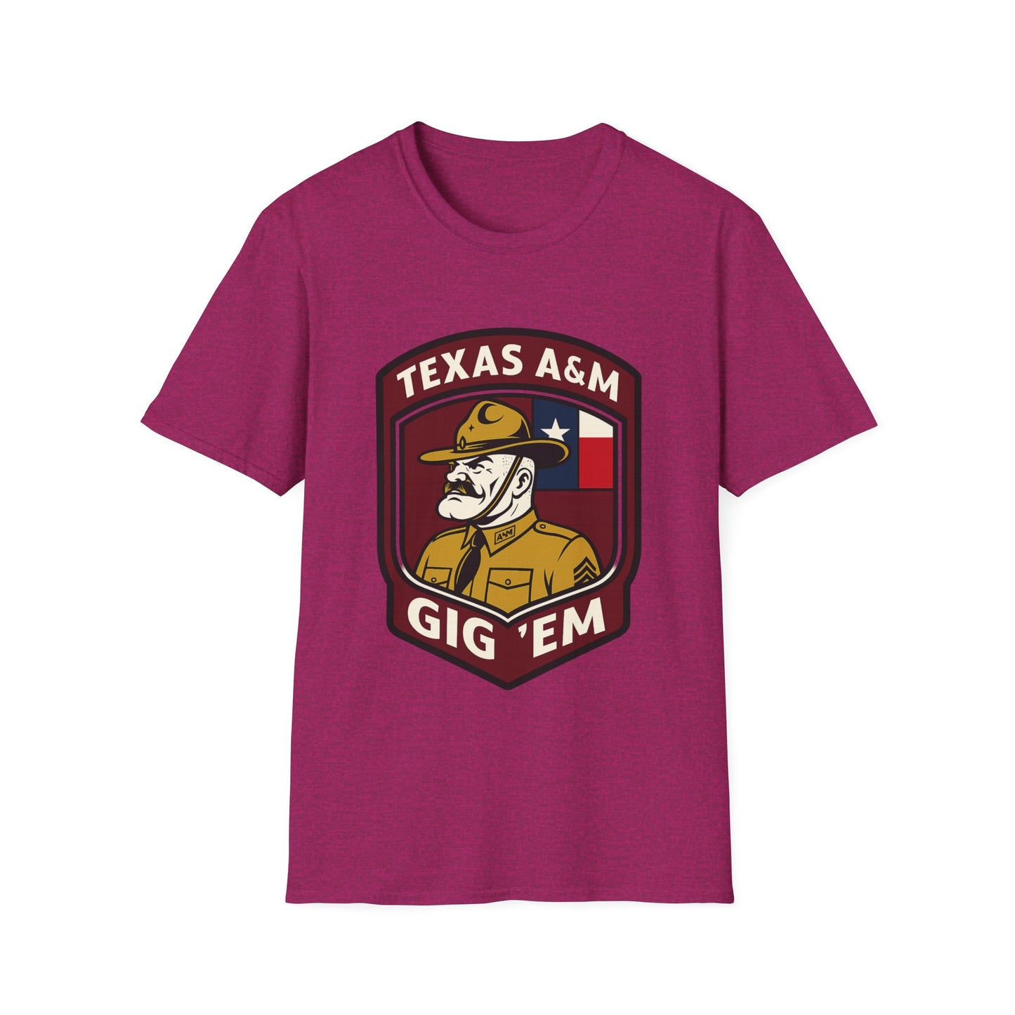 Gig 'Em Aggies Old Sarge Crest Soft Relaxed Tshirt (Texas Flag Logo 2)
