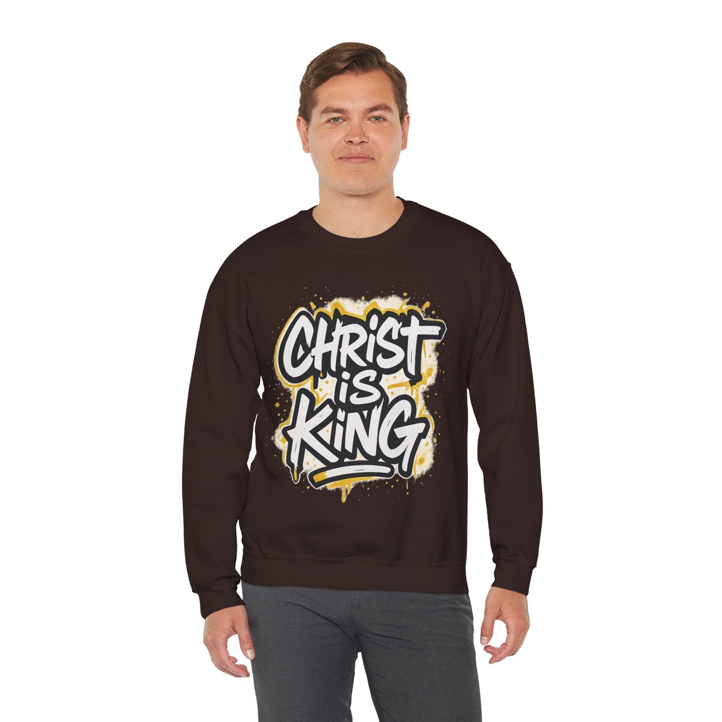 Christ is King Men's Crewneck Sweatshirt (White/Gold Logo)