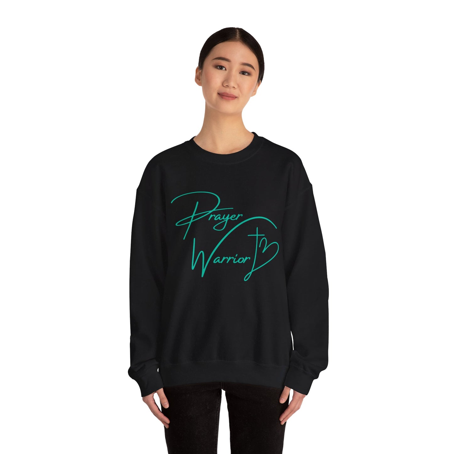 Prayer Warrior Cross Heart Women's Sweatshirt (Teal Logo) - Sweet Baby Jeez Teez