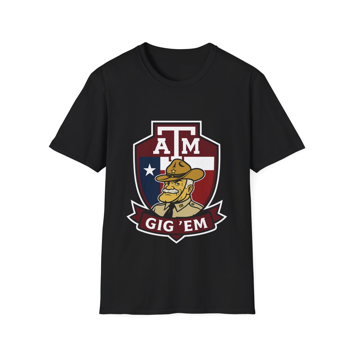 Gig 'Em Aggies Old Sarge Crest Soft Relaxed Tshirt (Texas Flag Logo 1)