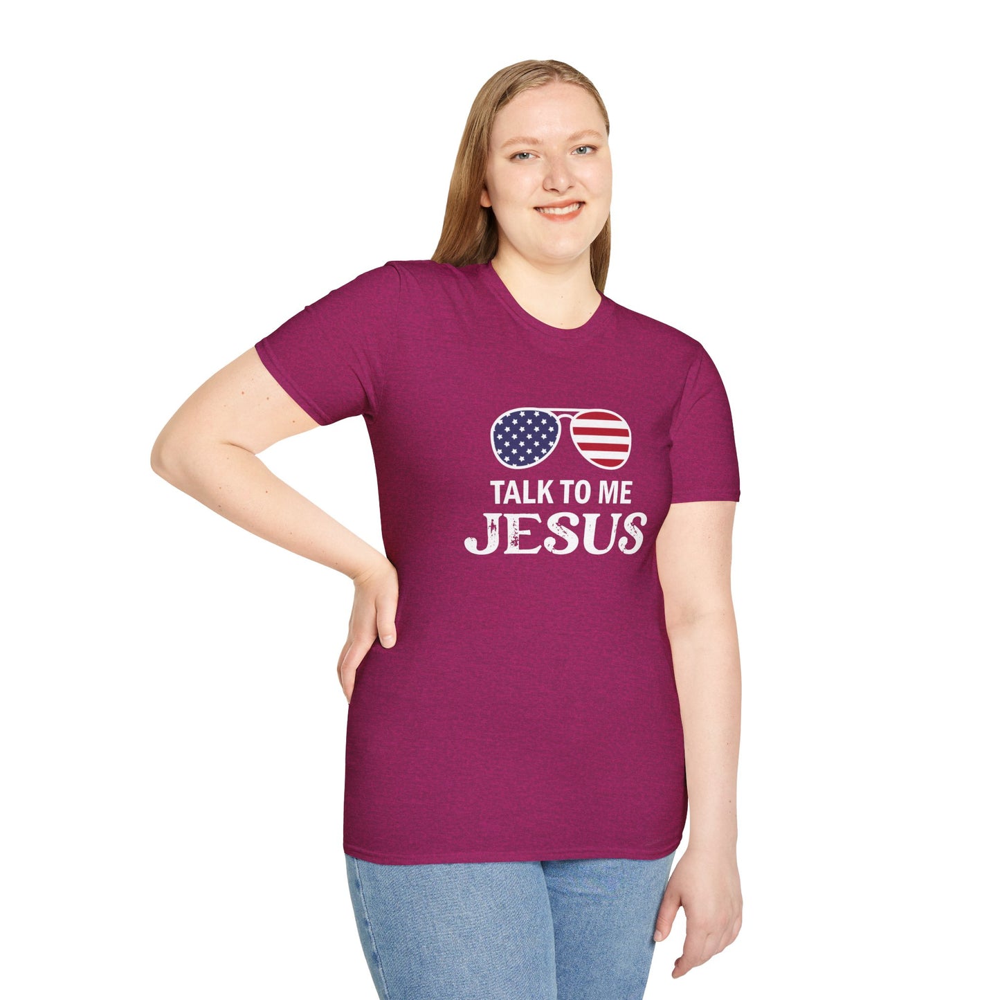 Patriotic "Talk to Me Jesus" Christian Softstyle Tshirt