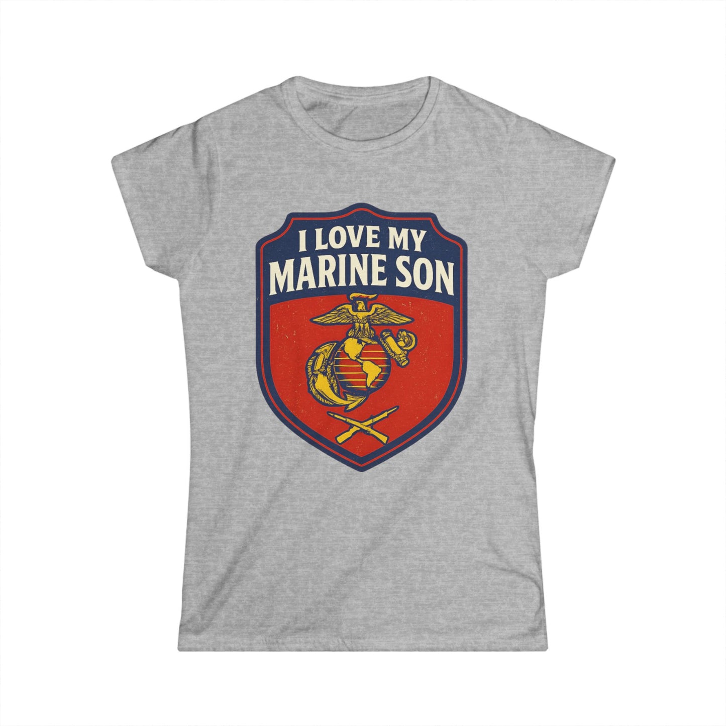 "I Love My Marine Son" Patriotic Women's Fitted T-Shirt for Marine Military Mom