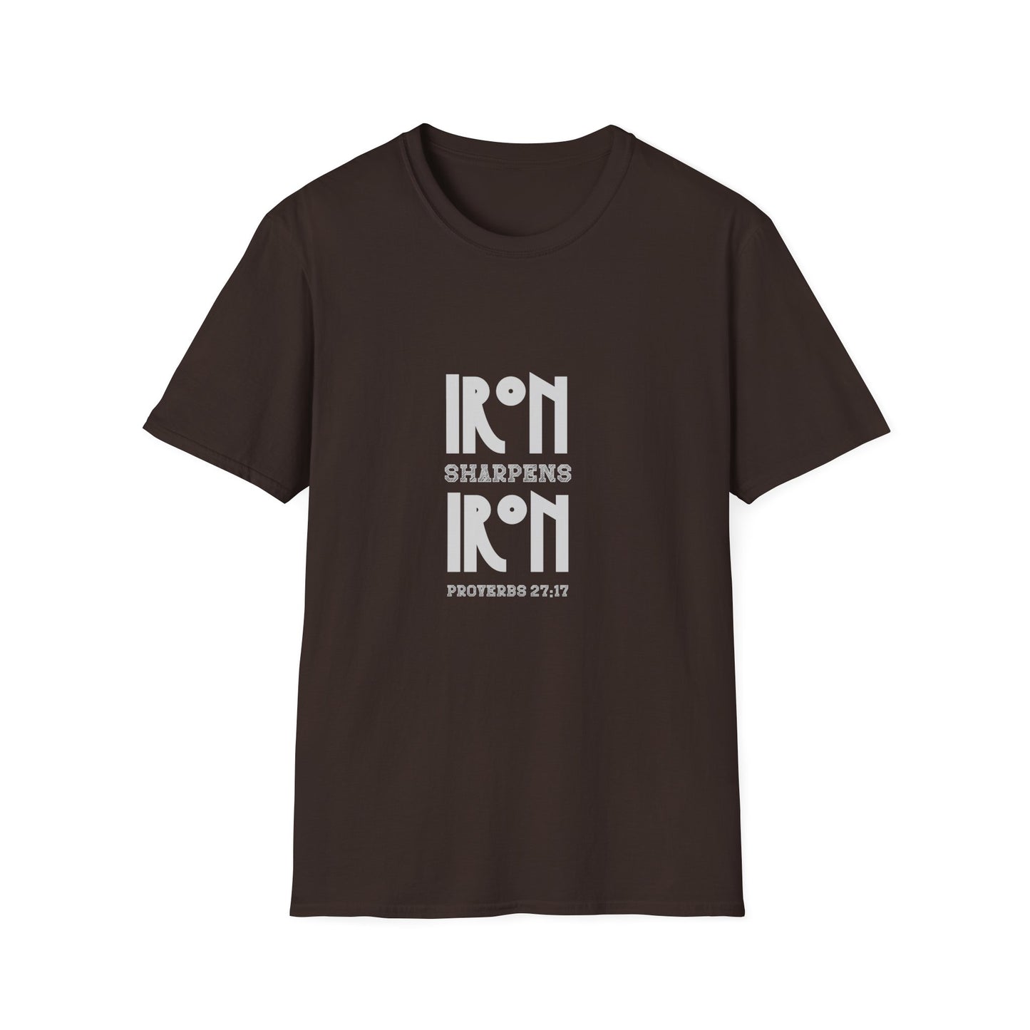 "Iron Sharpens Iron" Bible Verse Christian Inspirational Softstyle Tshirt (Gray Logo)