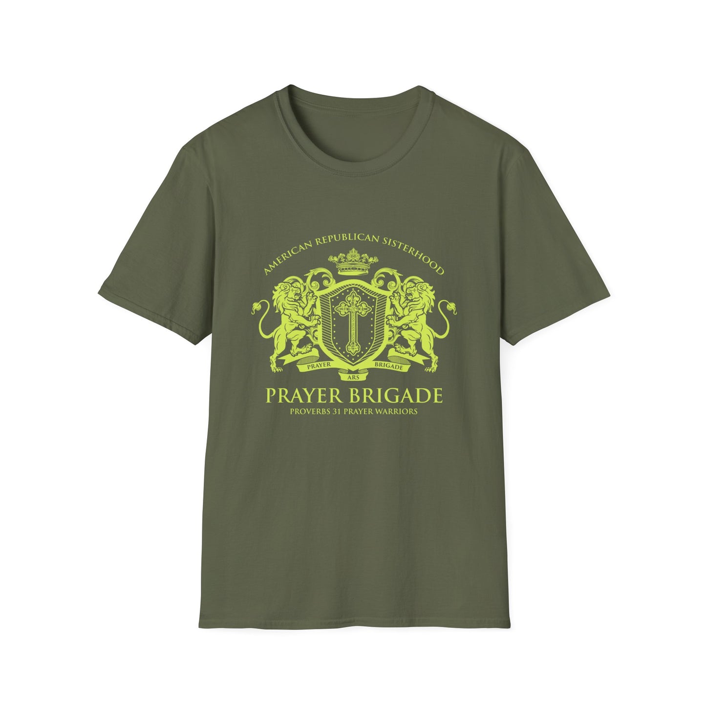 ARS Prayer Brigade Women's Relaxed/Plus Tshirt (Chartreuse Logo)