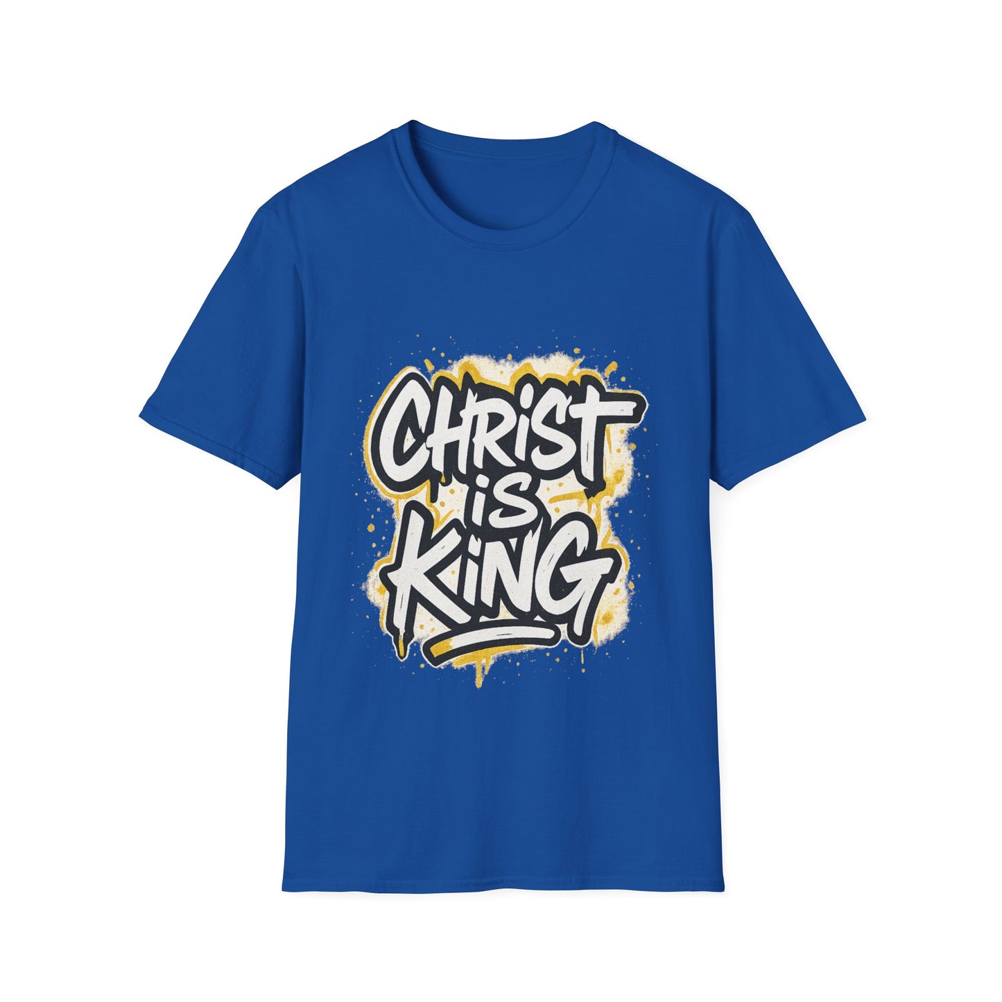 Christ is King Graphic Men's Unisex Softstyle Tshirt (White/Gold Logo)