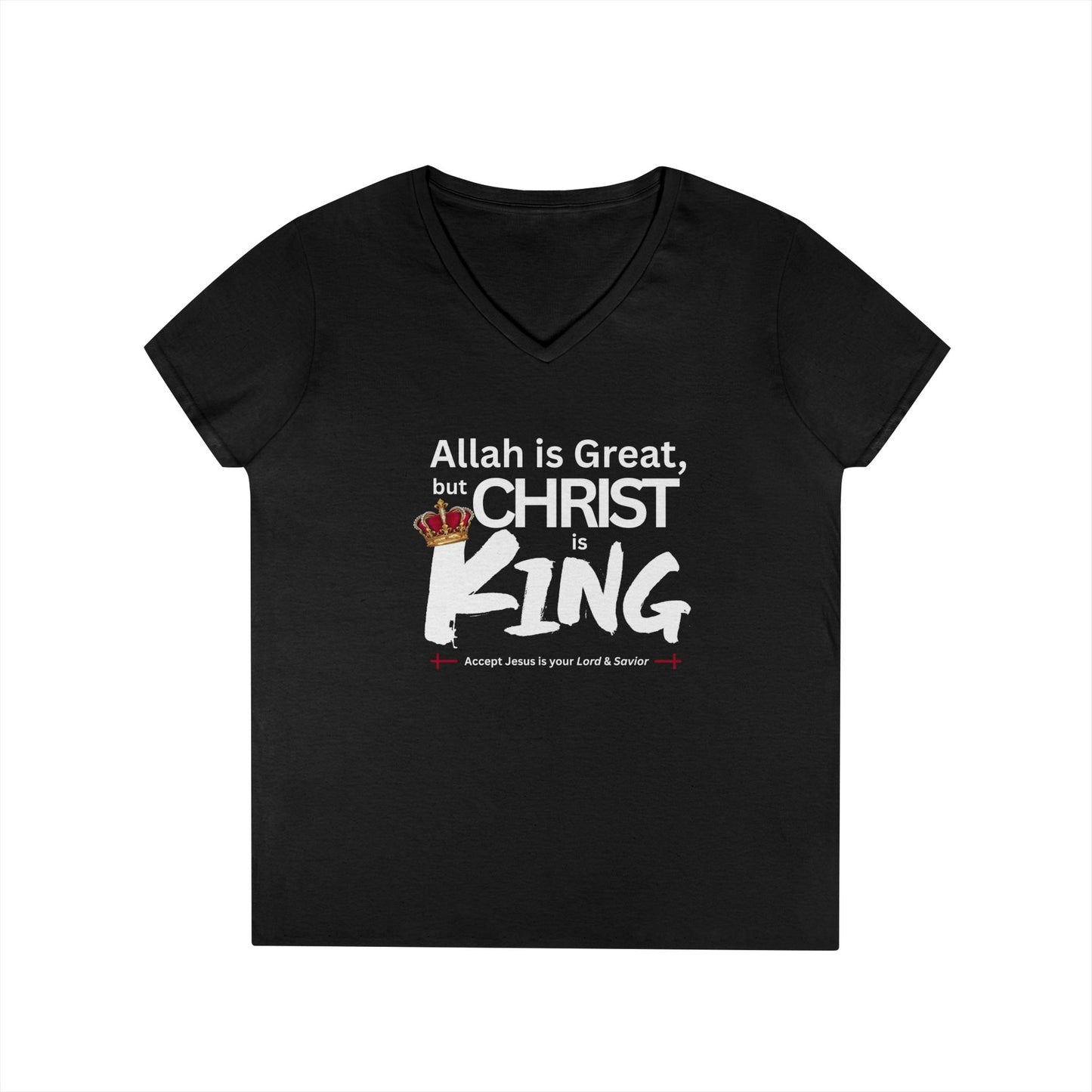 "Christ is King" Women's V-Neck Tshirt (Great Logo - White) - Sweet Baby Jeez Teez