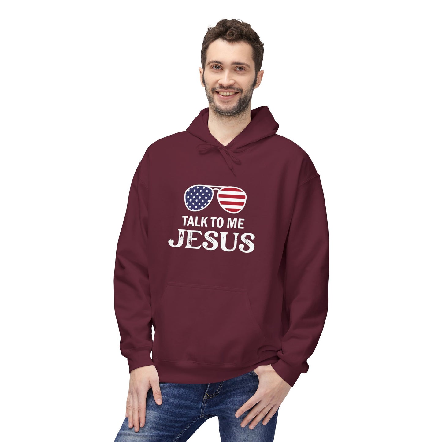 Patriotic "Talk to Me Jesus" Christian Fleece Hoodie
