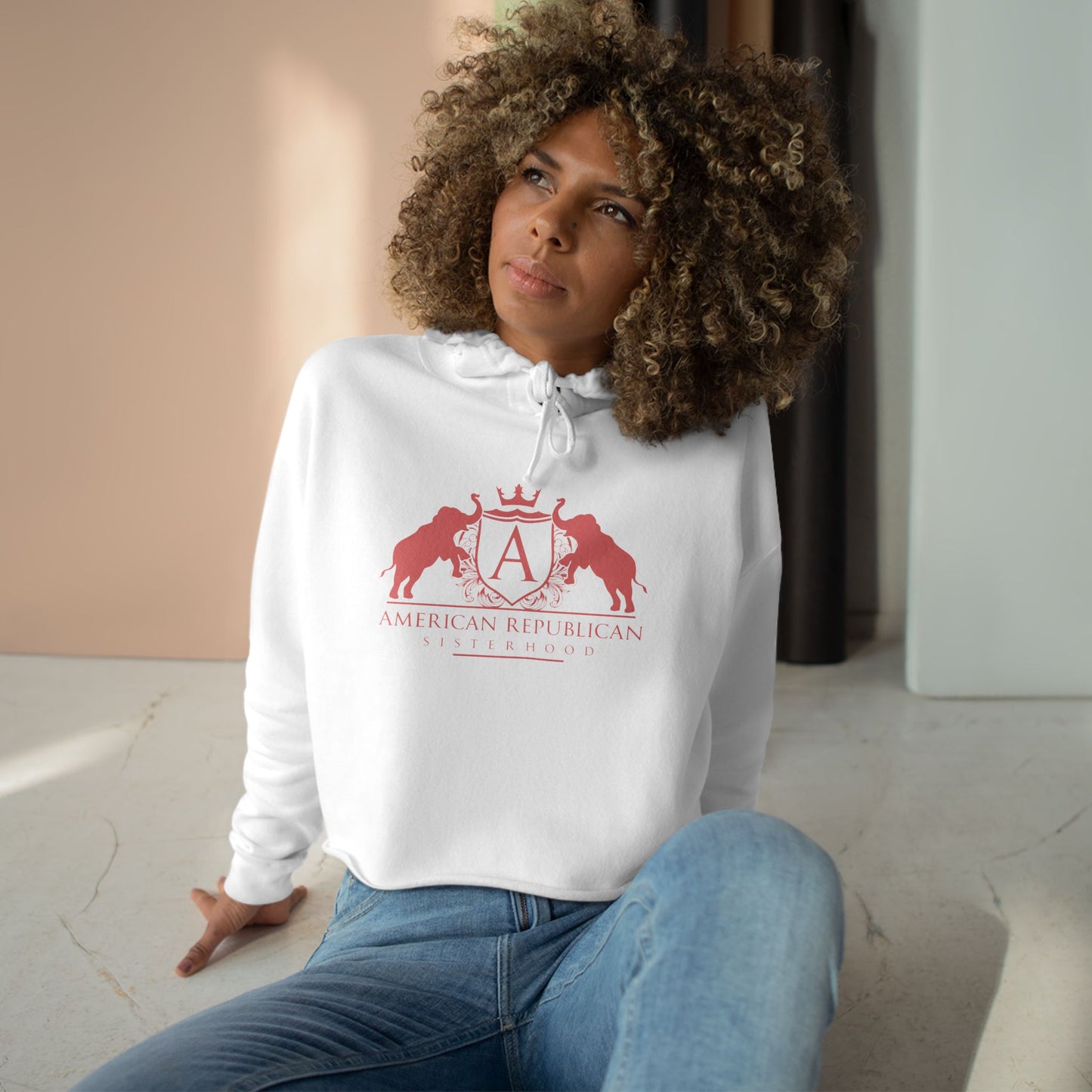ARS Cropped Hoodie (White with Coral Logo)