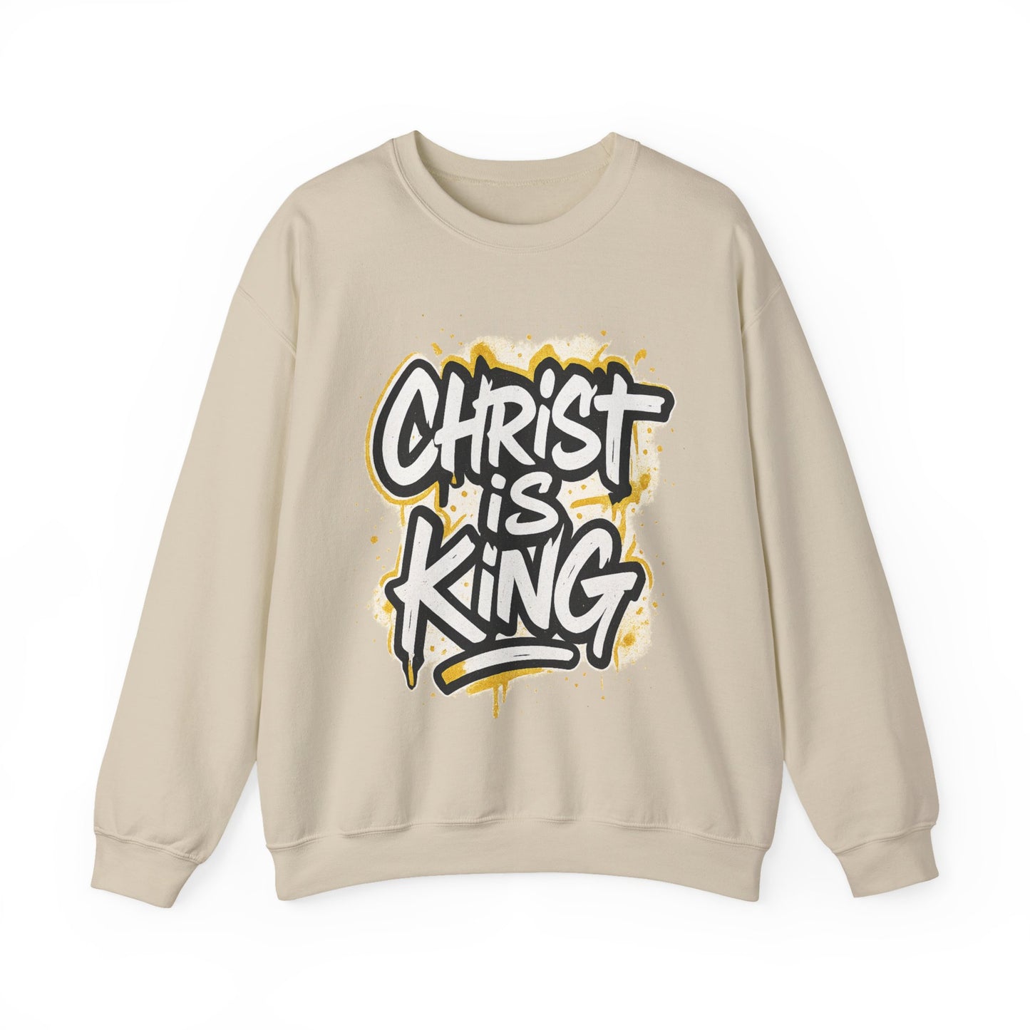 Christ is King Men's Crewneck Sweatshirt (White/Gold Logo)