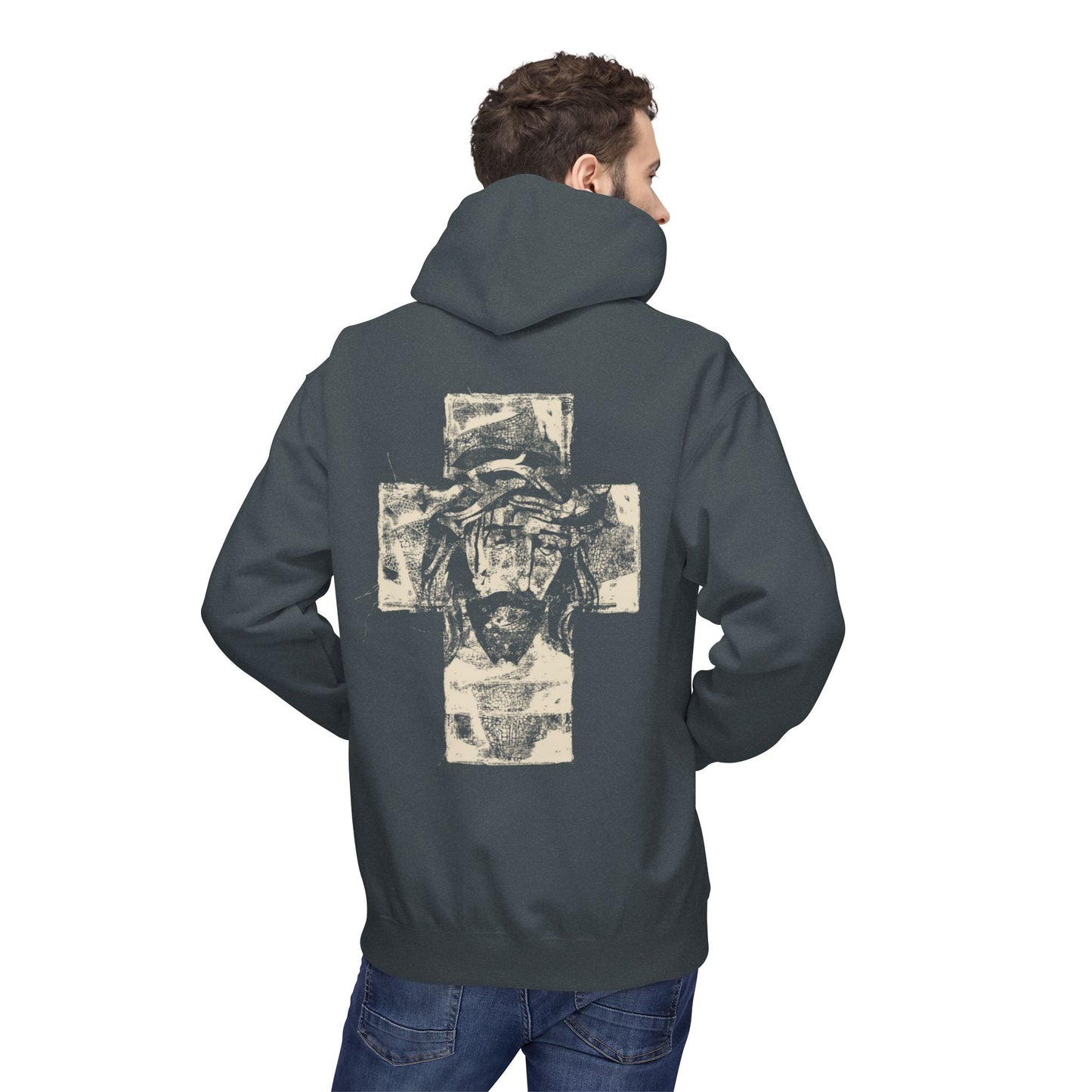 Christ Portrait on Cross Modern Logo Men's Hoodie - Sweet Baby Jeez Teez