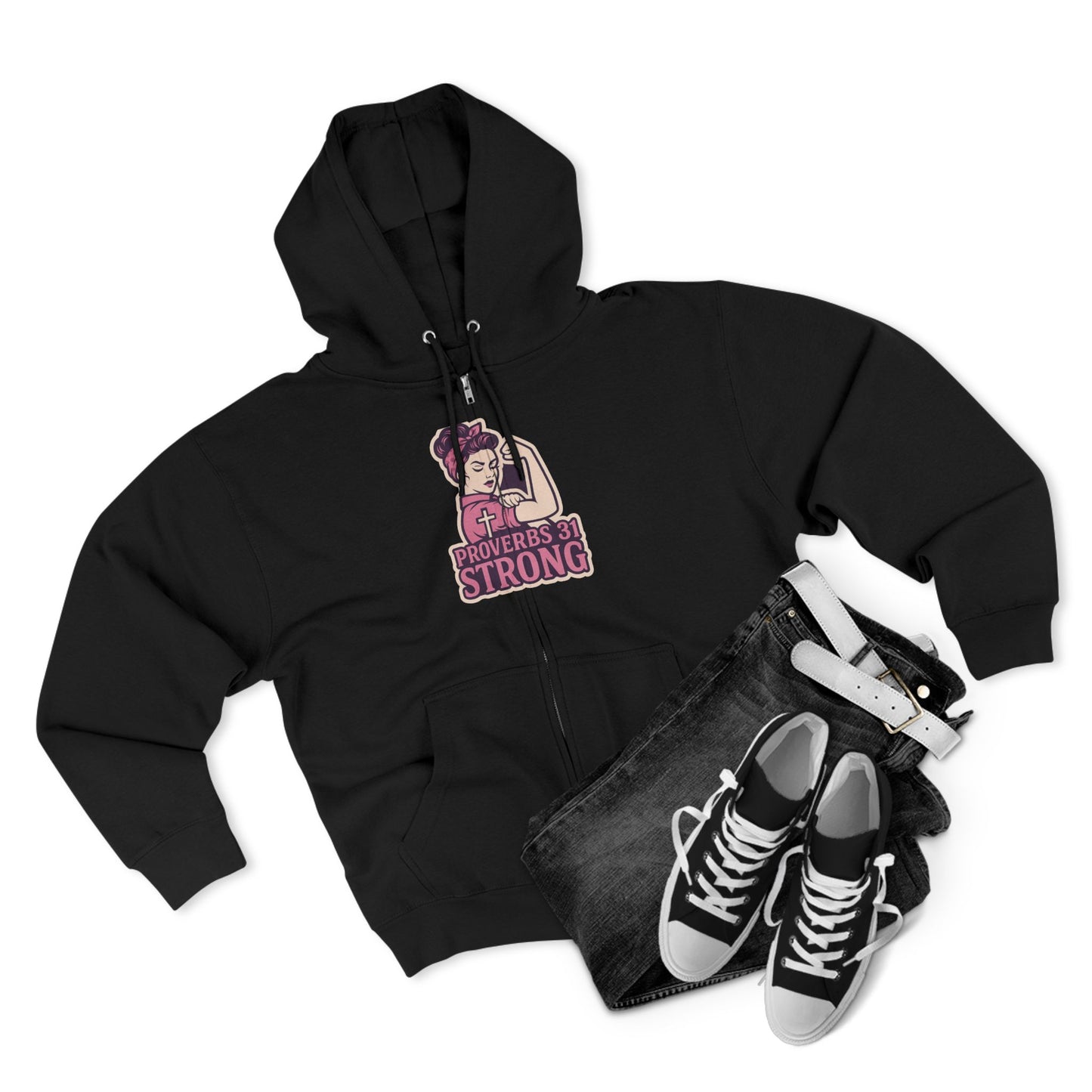 Proverbs 31 Strong Christian Women's Empowering Full-Zip Hoodie