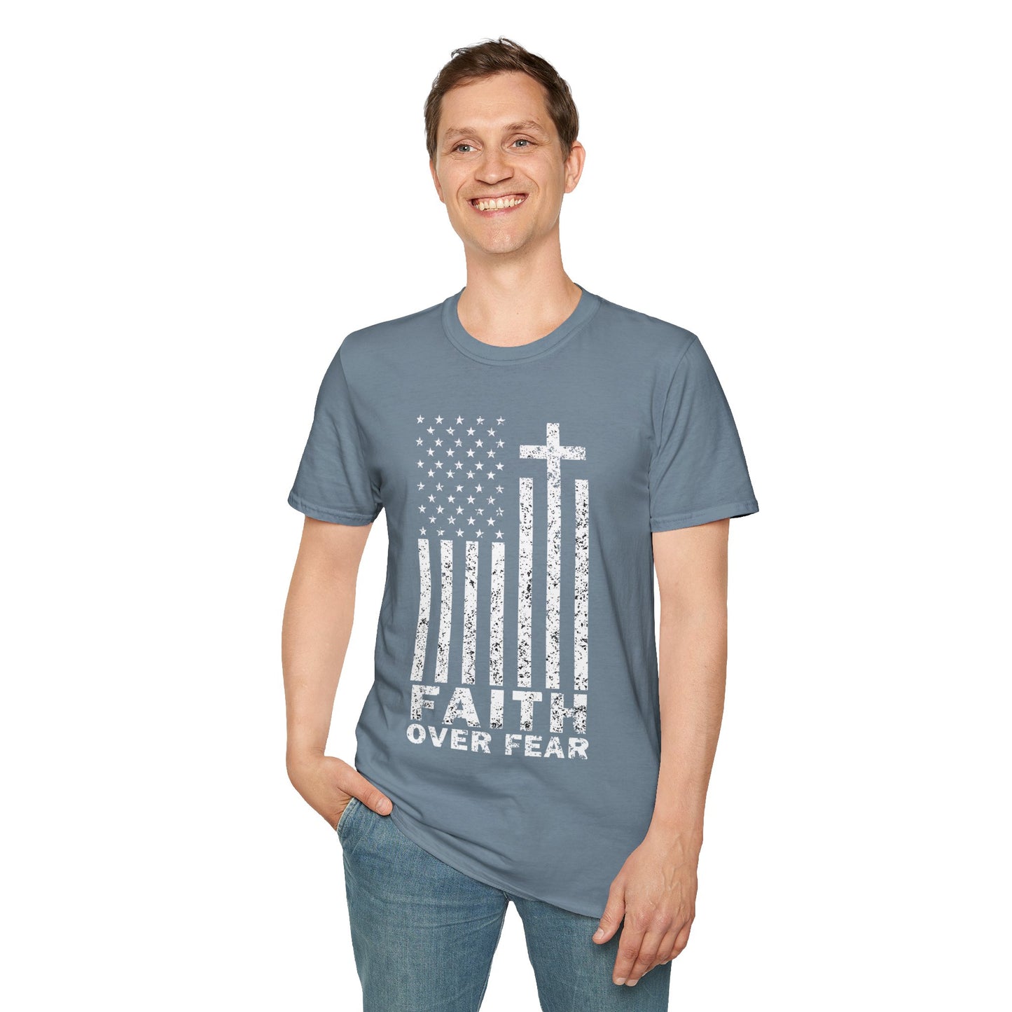 Faith Flag Men's Tshirt (White Logo)