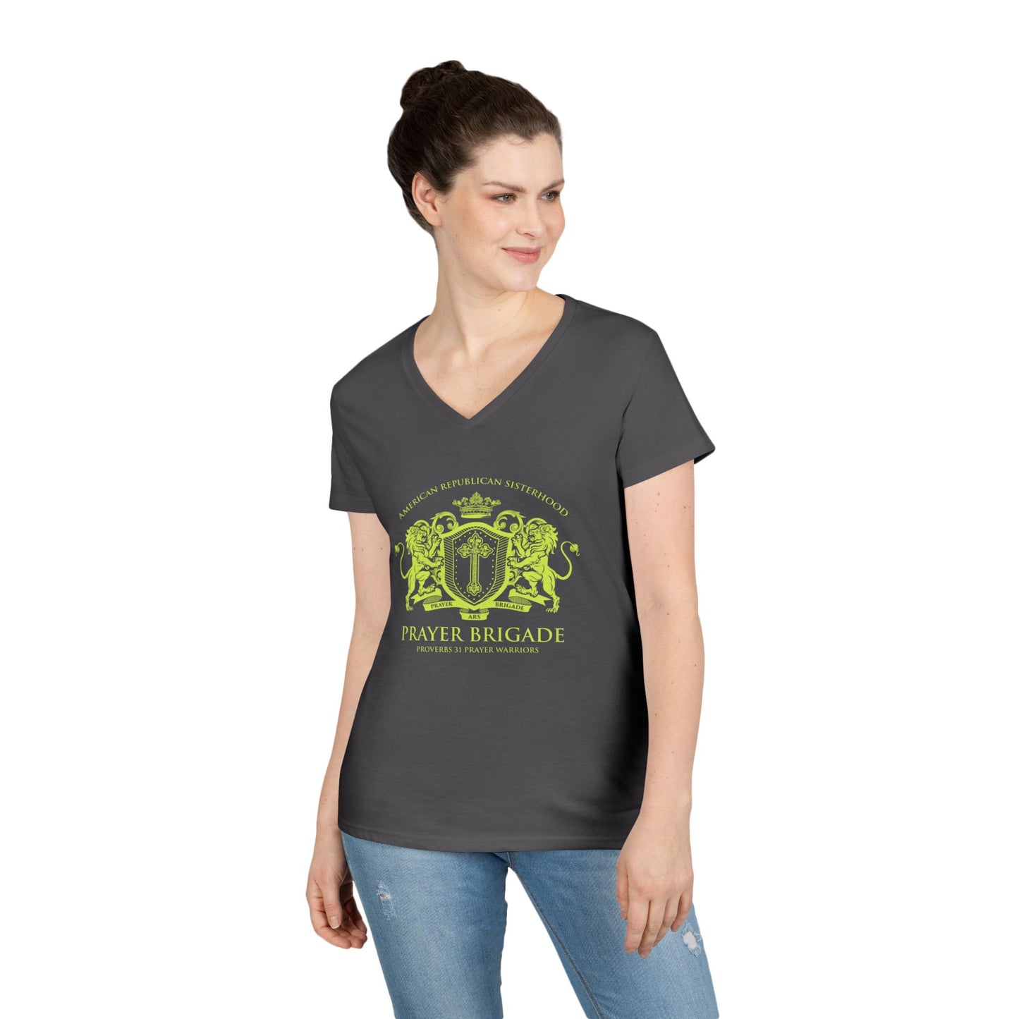 ARS Prayer Brigade Ladies' V-Neck T-Shirt (Chartreuse Logo)