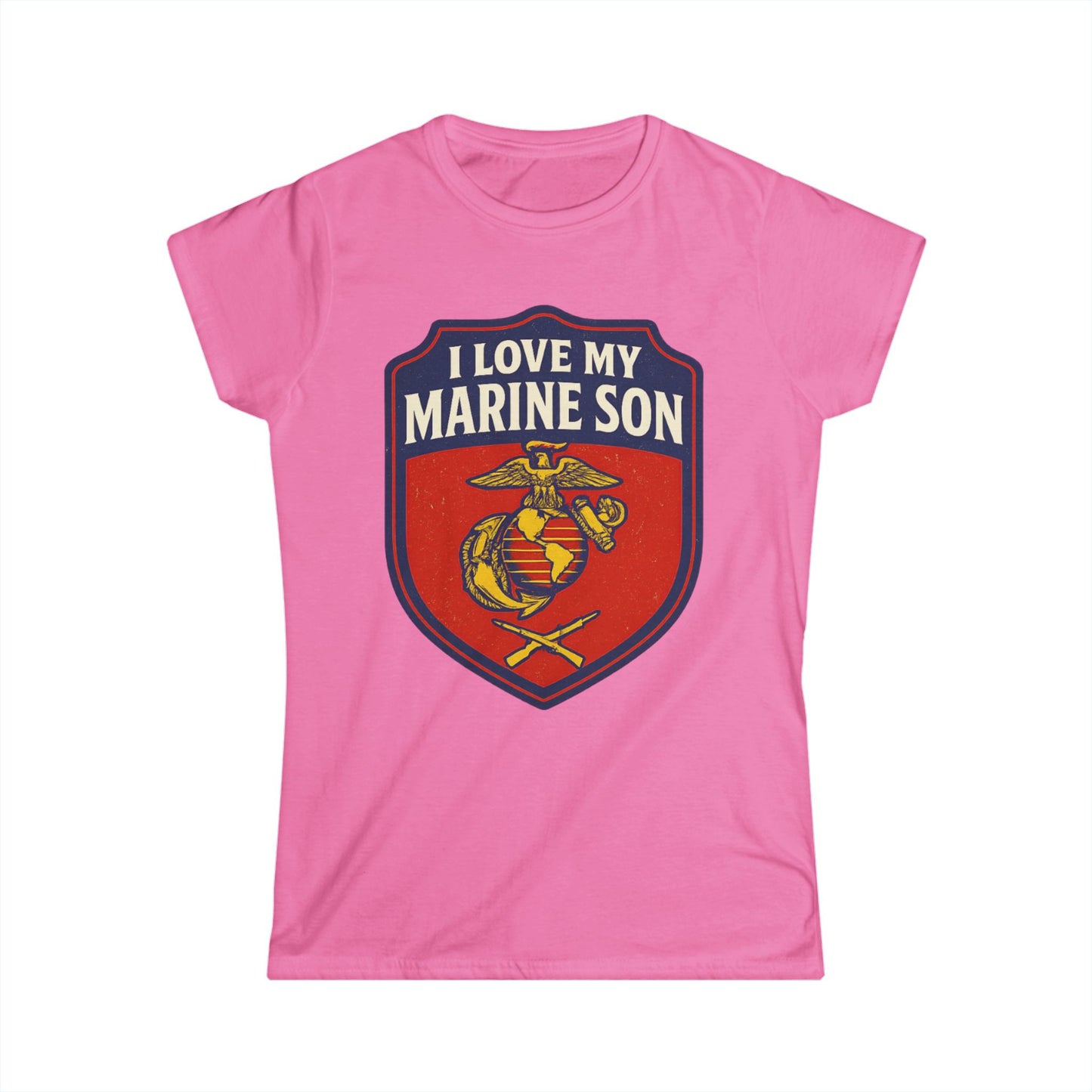 "I Love My Marine Son" Patriotic Women's Fitted T-Shirt for Marine Military Mom