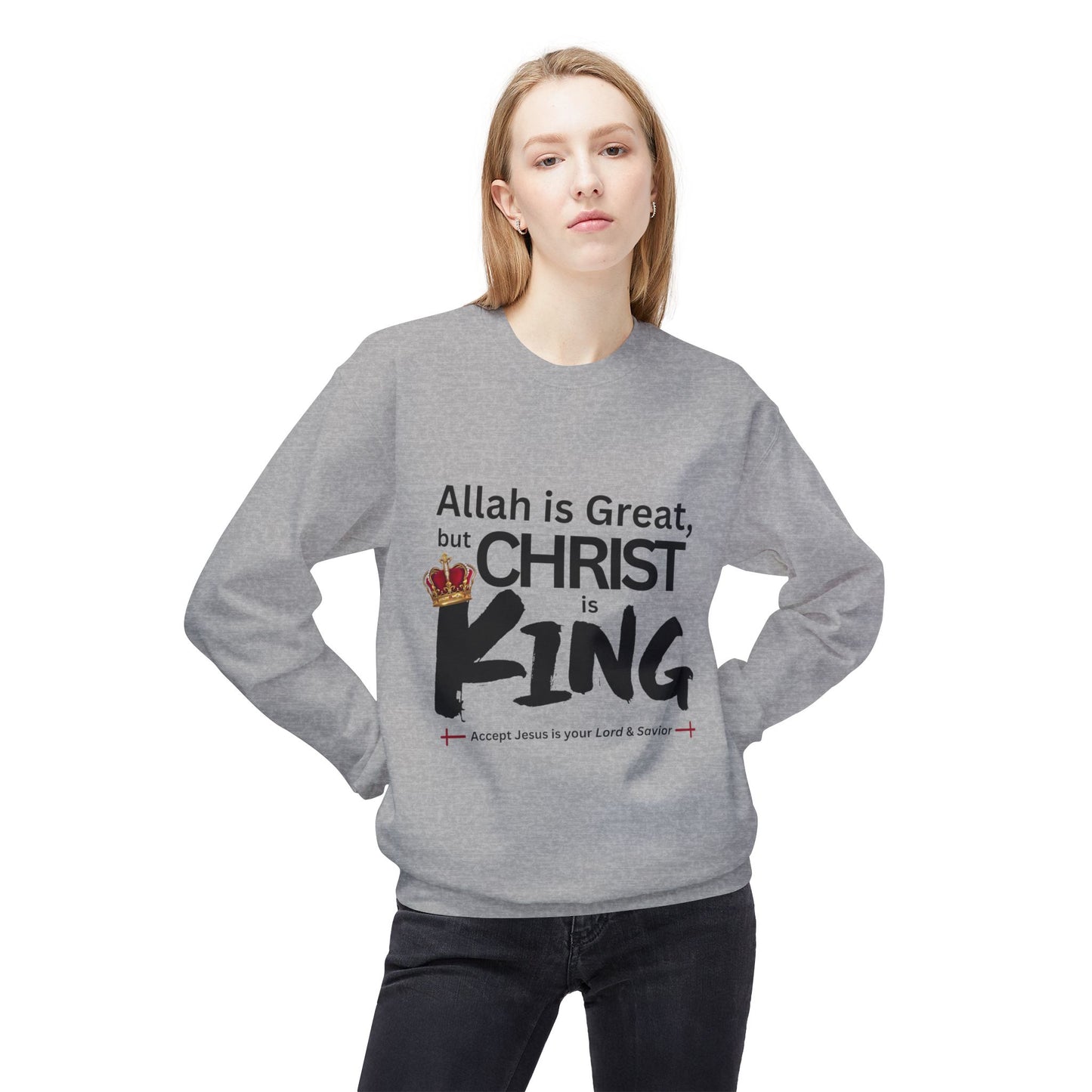 "Christ is King" Unisex Comfy Fleece Sweatshirt (Great Logo - Front) - Sweet Baby Jeez Teez