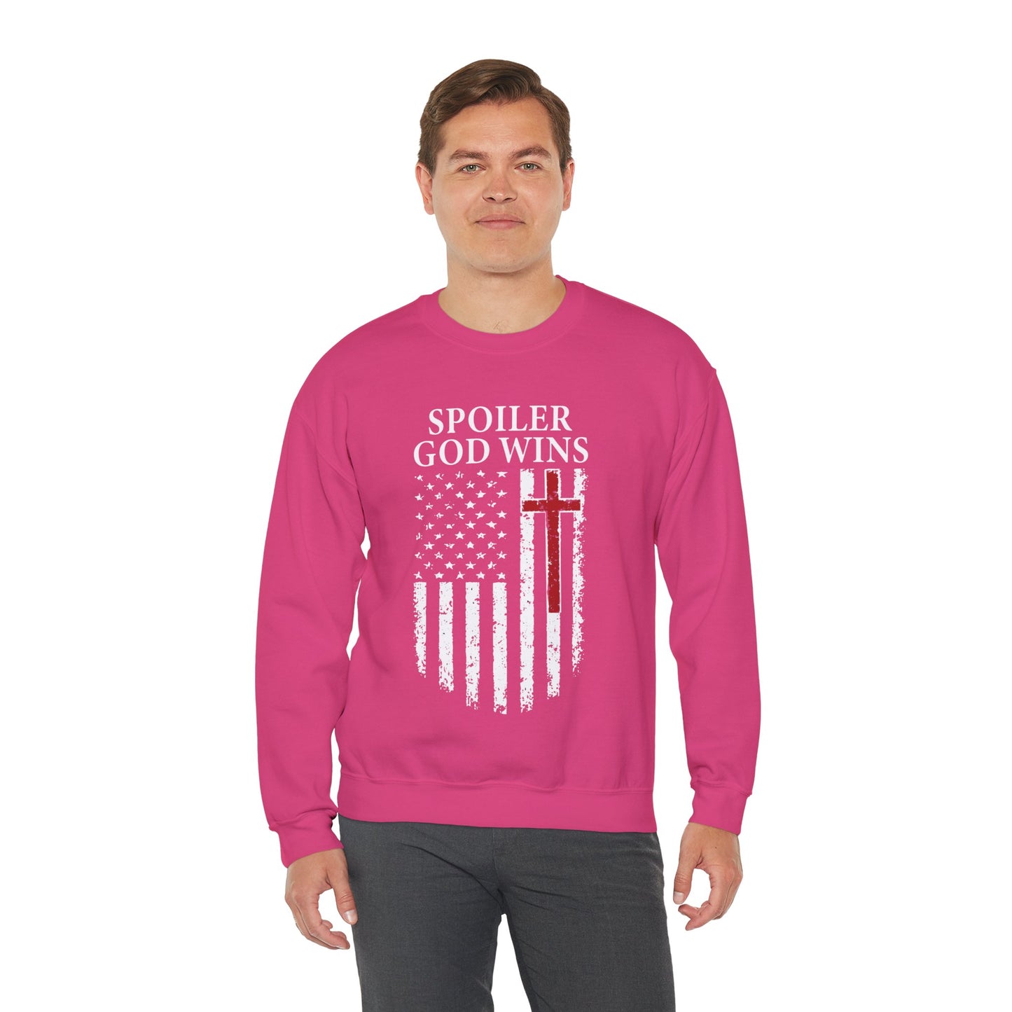 "Spoiler God Wins" Christian Unisex Cozy Sweatshirt