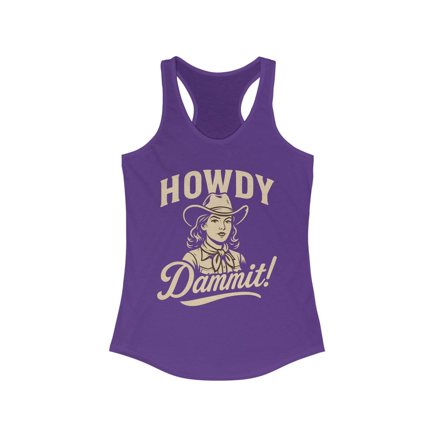 Howdy Dammit! Aggie Texas Cowgirl Women's Racerback Tanktop (Gold Logo)