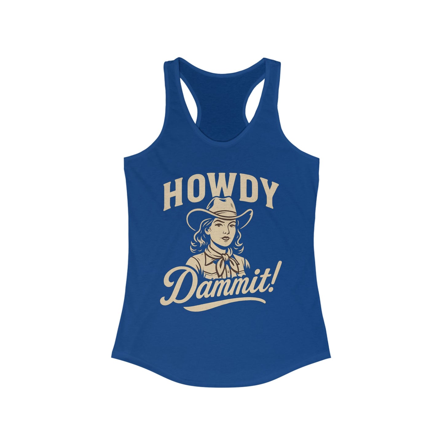 Howdy Dammit! Aggie Texas Cowgirl Women's Racerback Tanktop (Gold Logo)