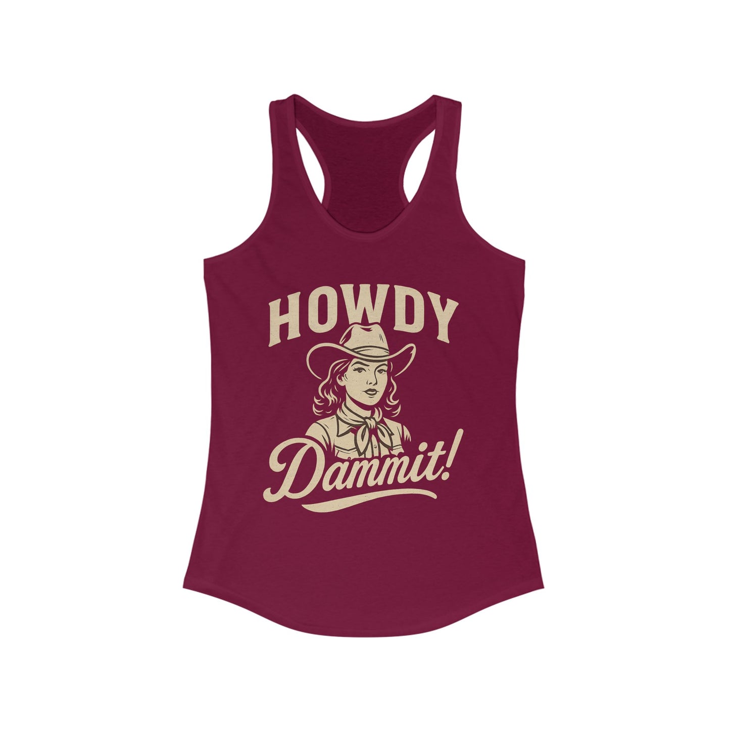 Howdy Dammit! Aggie Texas Cowgirl Women's Racerback Tanktop (Gold Logo)