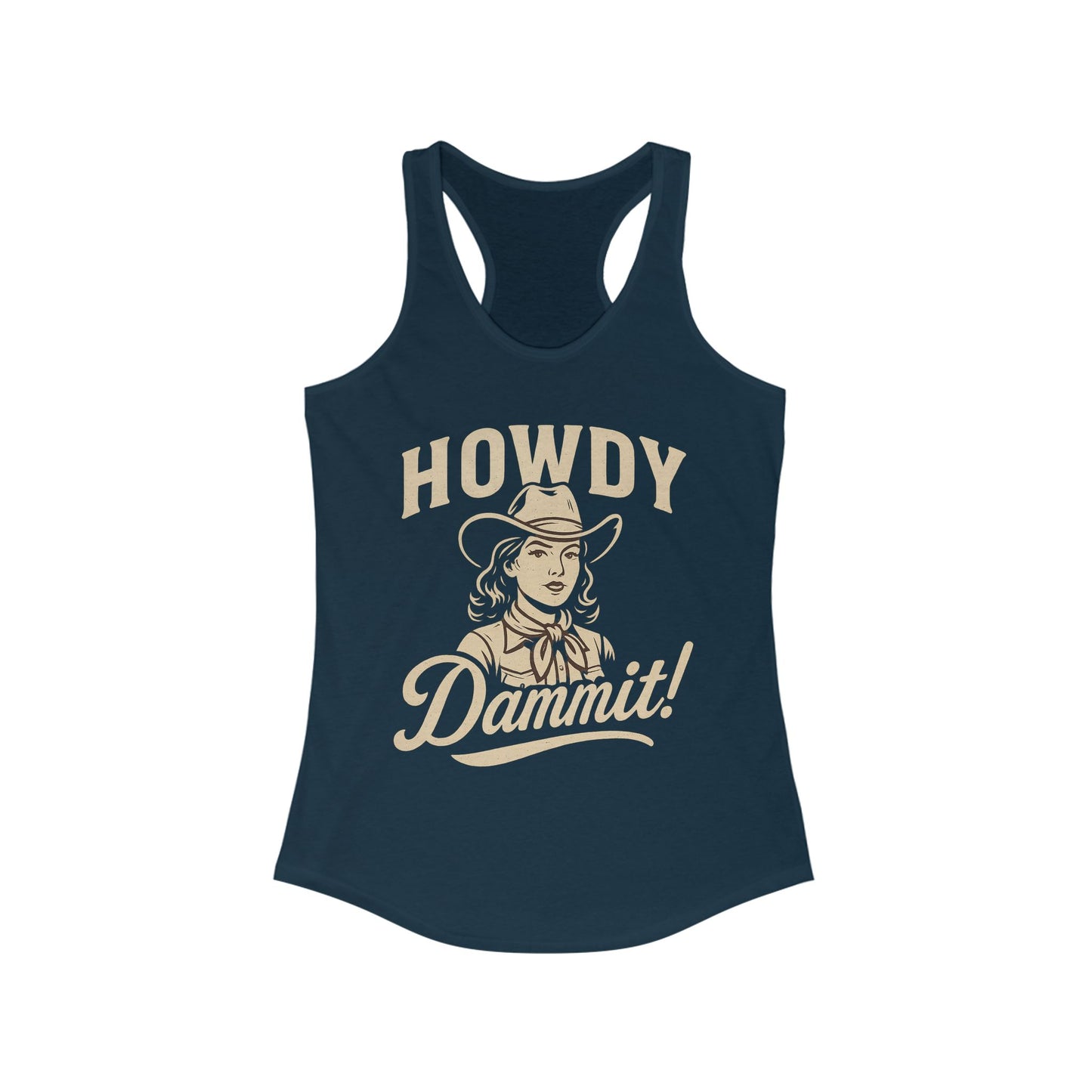 Howdy Dammit! Aggie Texas Cowgirl Women's Racerback Tanktop (Gold Logo)
