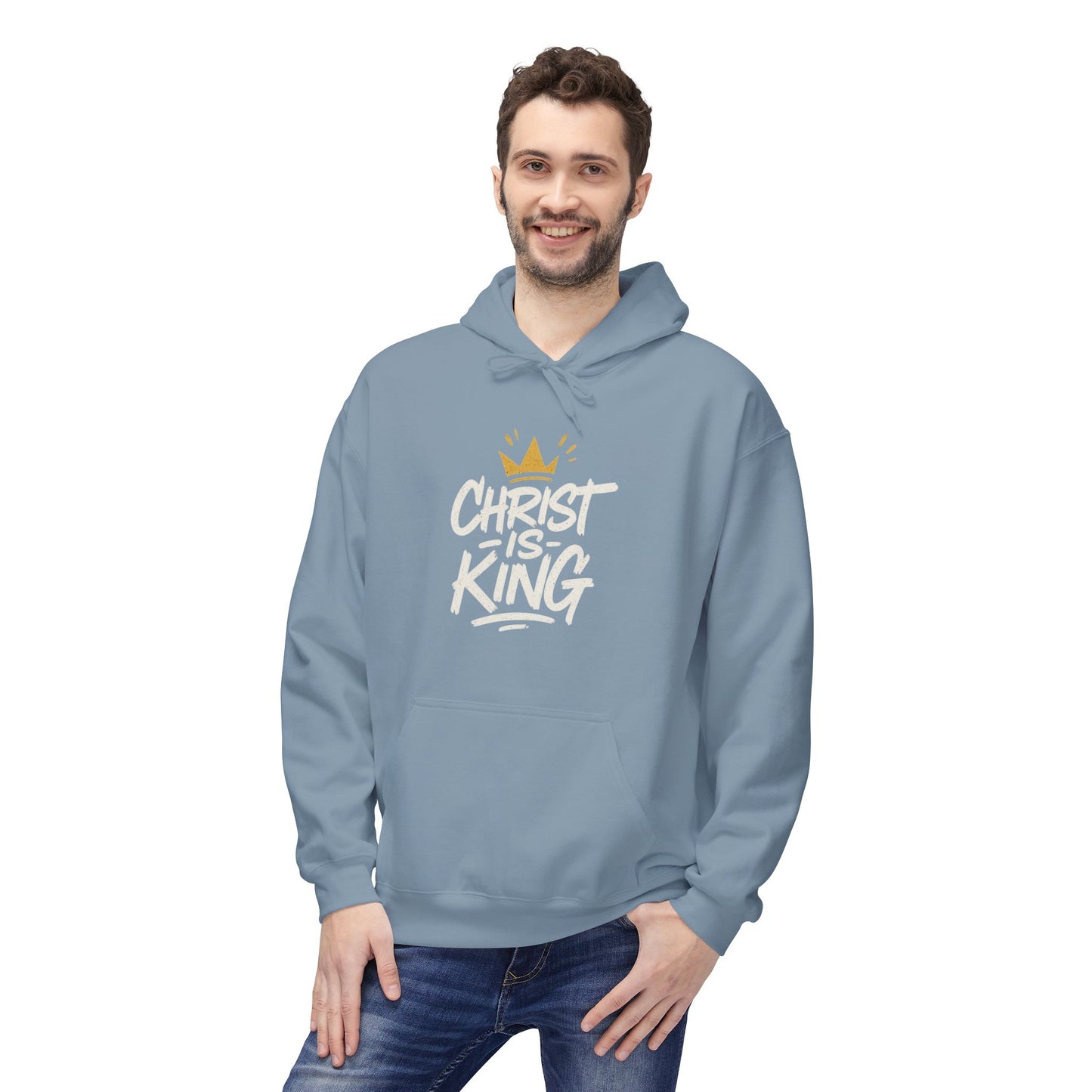 Christ is King Fleece Hoodie Faith-Based Sweatshirt (Gold Crown Logo)