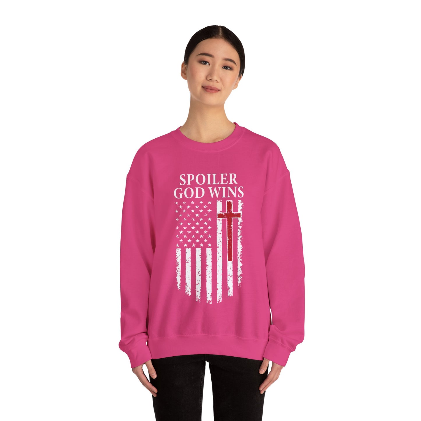 "Spoiler God Wins" Christian Unisex Cozy Sweatshirt