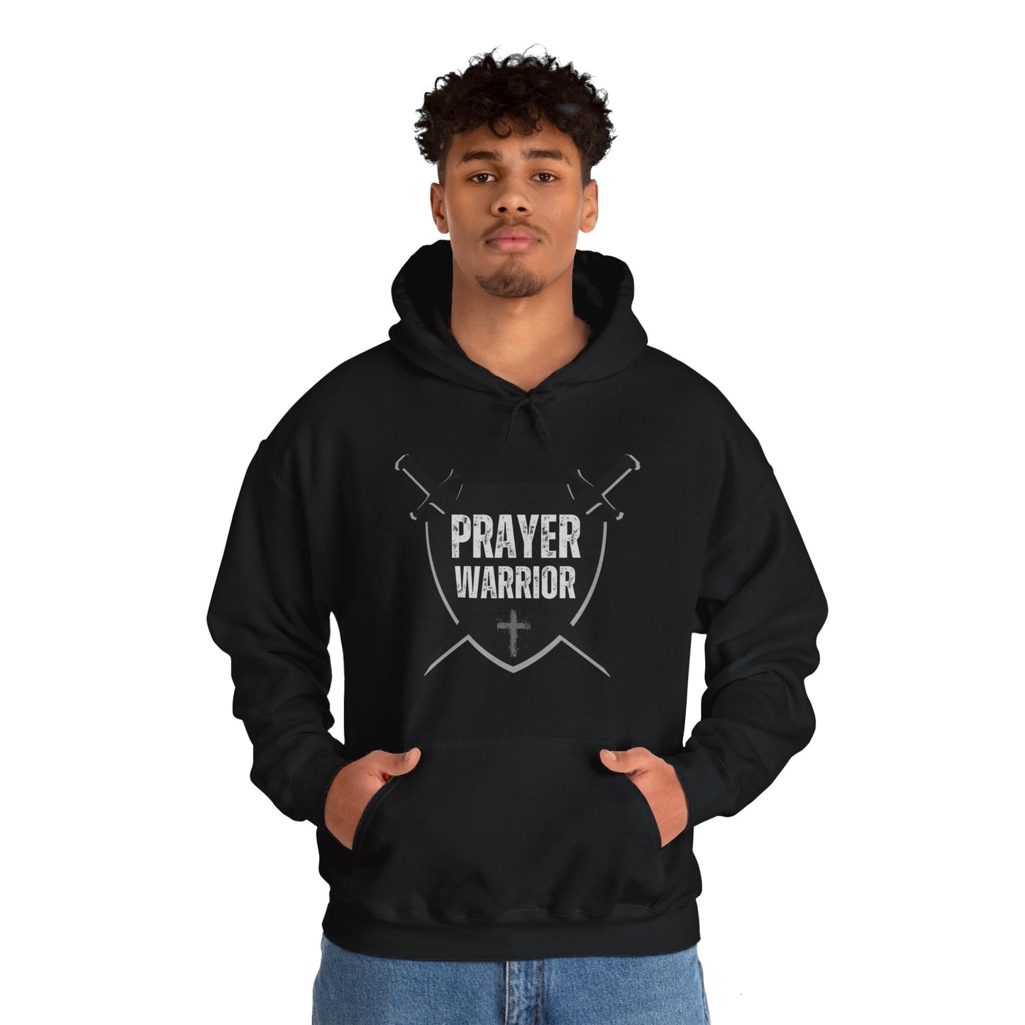 Prayer Warrior Shield Men's Hoodie (Black Logo) - Sweet Baby Jeez Teez