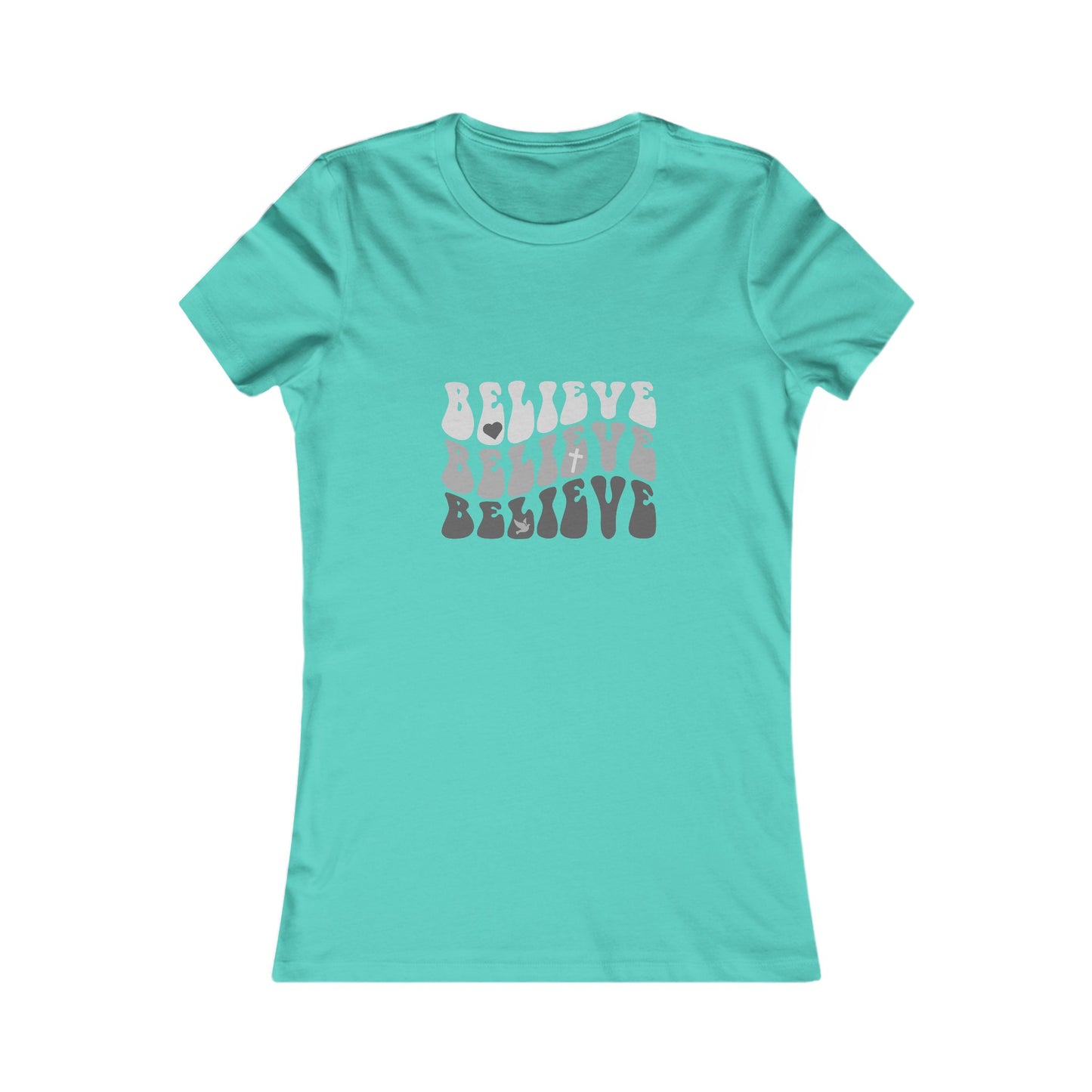Believe Womens Fitted Tshirt (Grayscale Logo) - Sweet Baby Jeez Teez