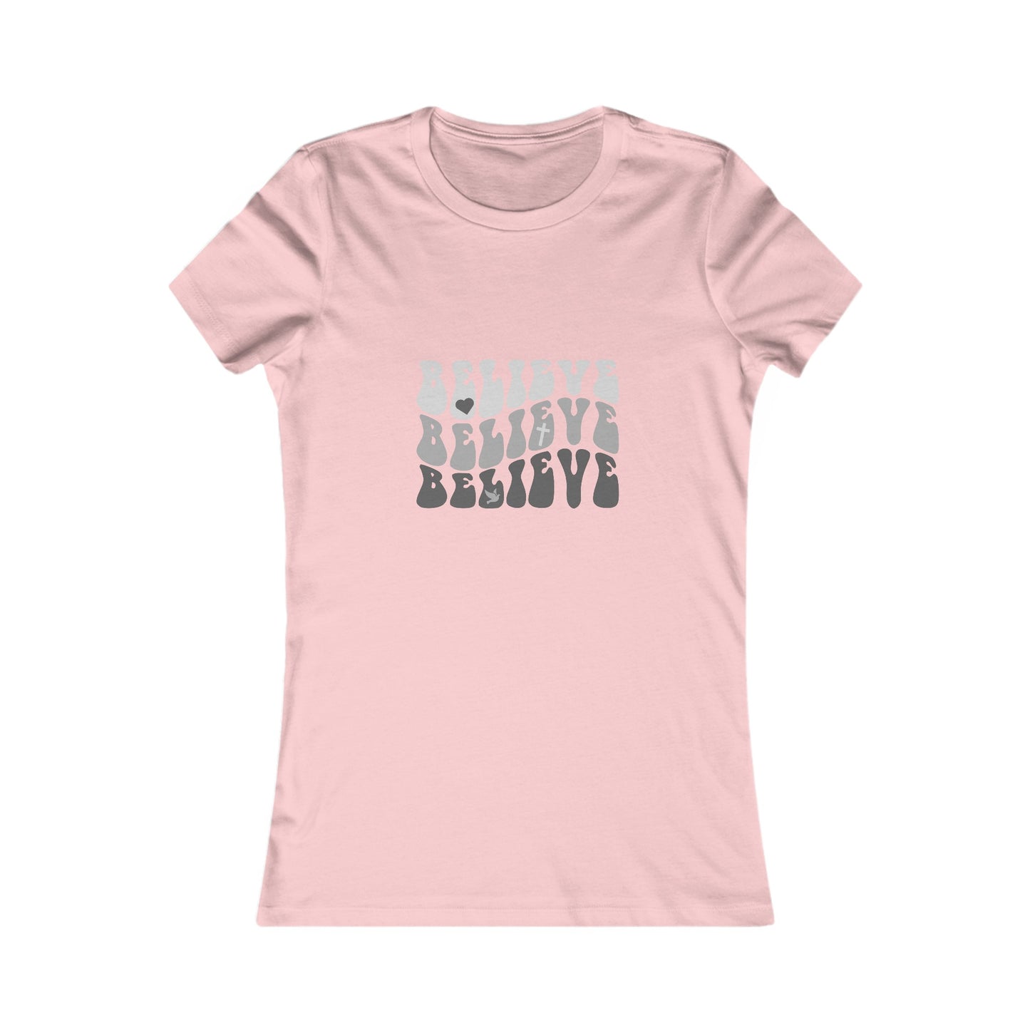 Believe Womens Fitted Tshirt (Grayscale Logo) - Sweet Baby Jeez Teez