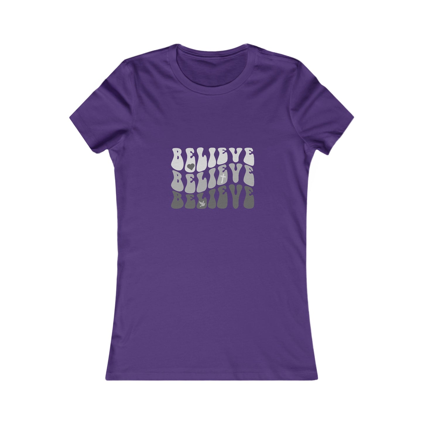 Believe Womens Fitted Tshirt (Grayscale Logo) - Sweet Baby Jeez Teez