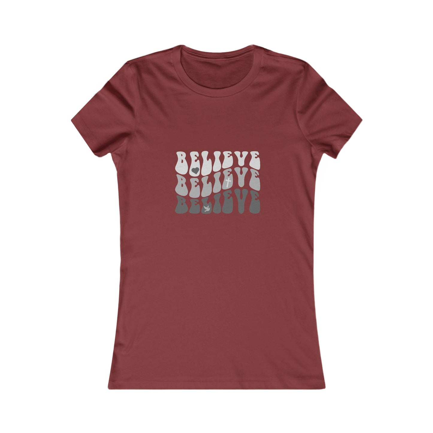Believe Womens Fitted Tshirt (Grayscale Logo) - Sweet Baby Jeez Teez