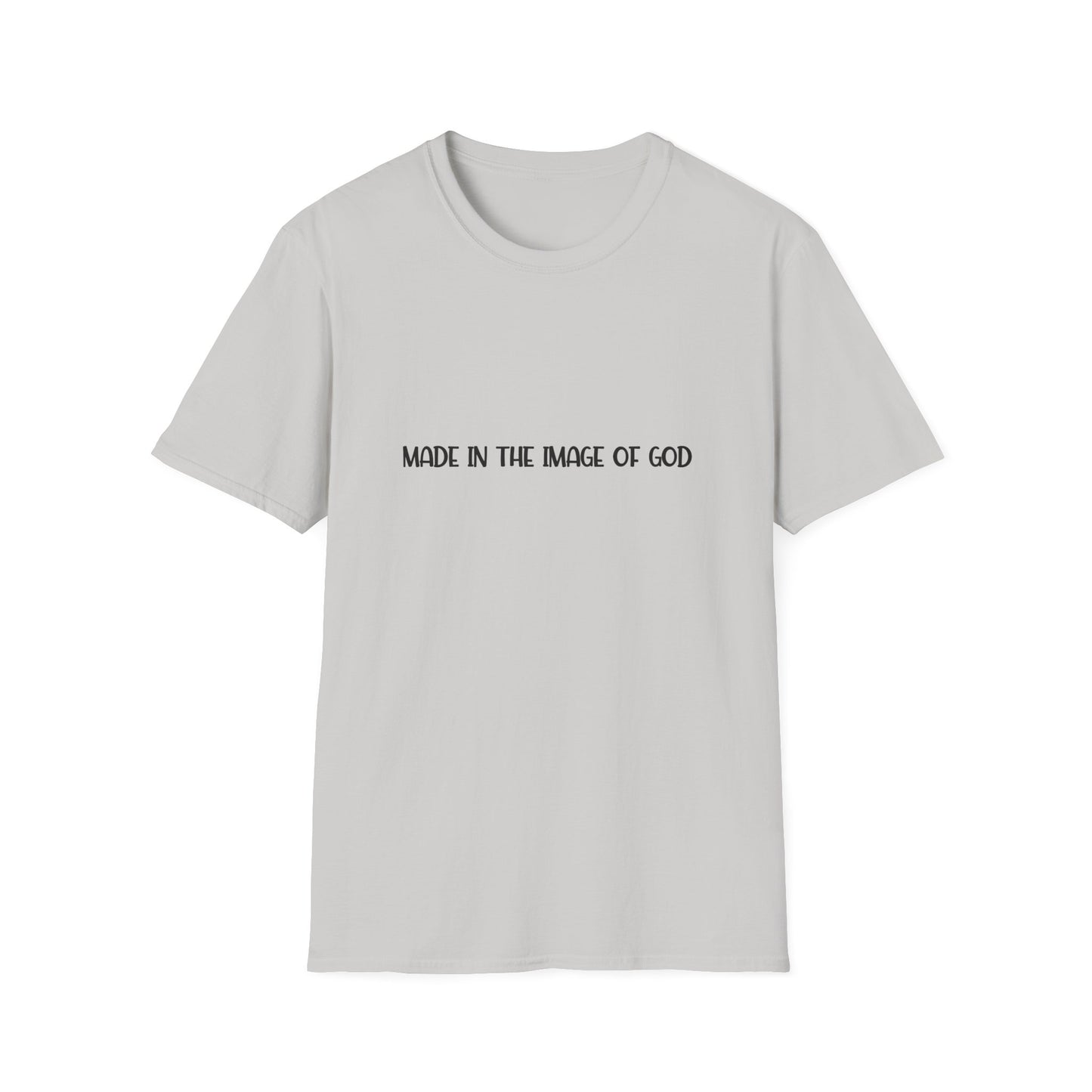 "Made in the Image of God" Christian Inspirational Softstyle Tshirt (FP Black Logo)