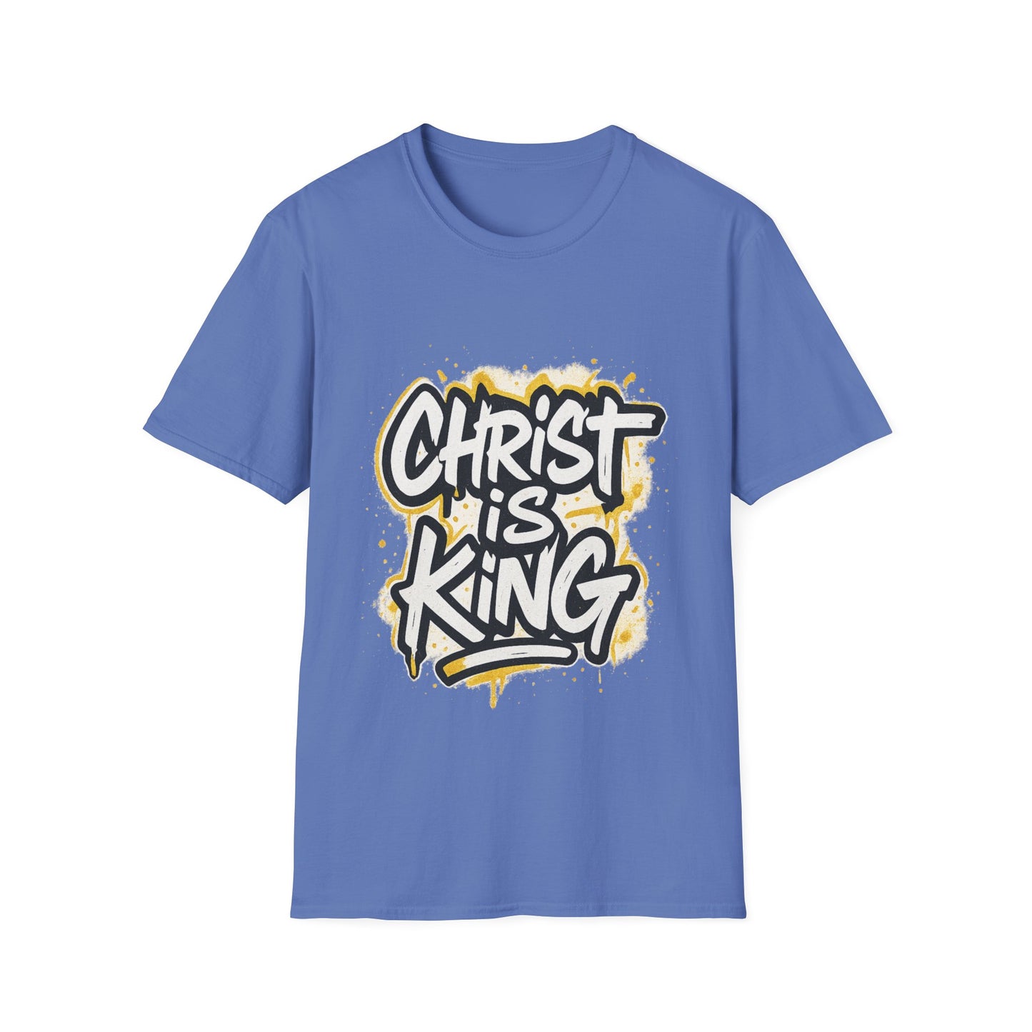 Christ is King Graphic Men's Unisex Softstyle Tshirt (White/Gold Logo)