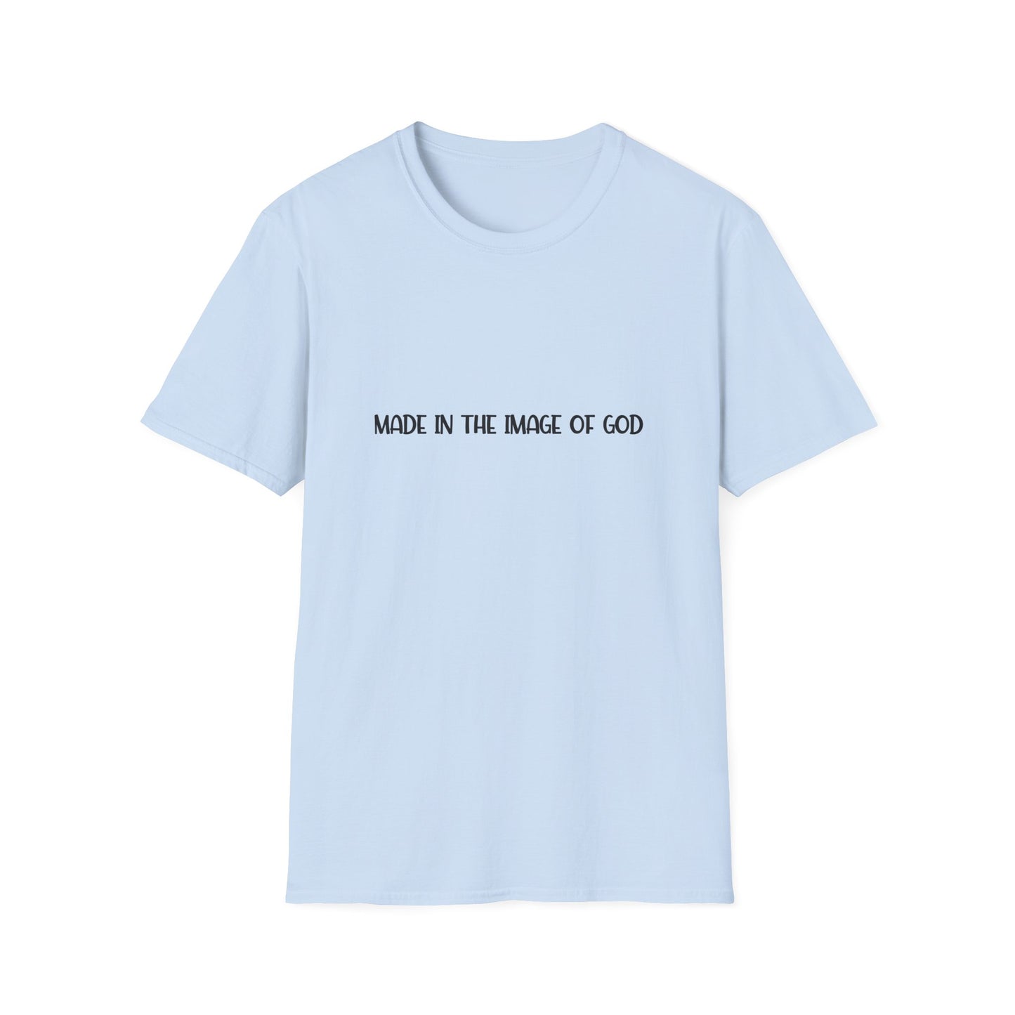 "Made in the Image of God" Christian Inspirational Softstyle Tshirt (FP Black Logo)