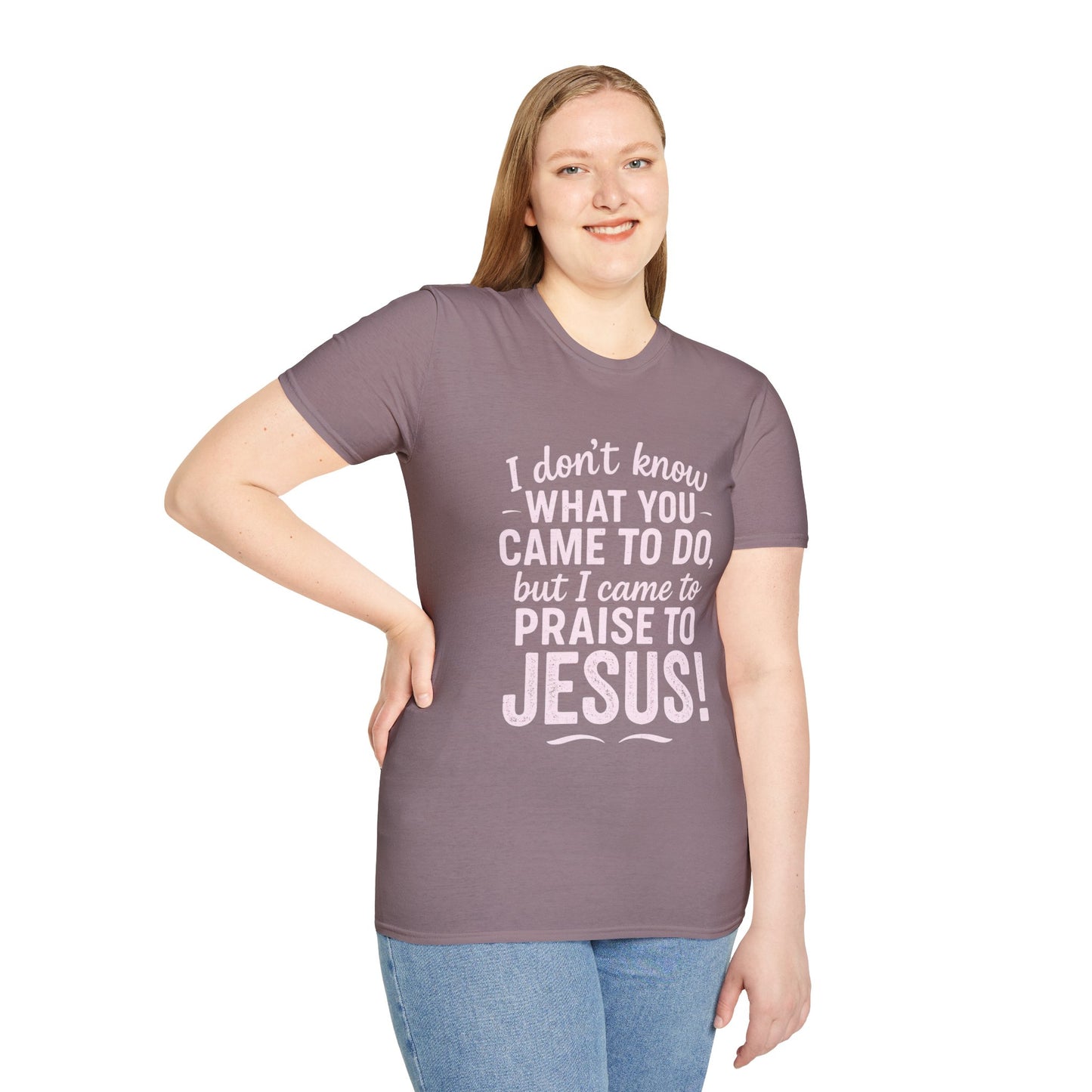 "I Came to Praise Jesus" Relaxed Softstyle Tshirt (Light Pink Logo) - Sweet Baby Jeez Teez