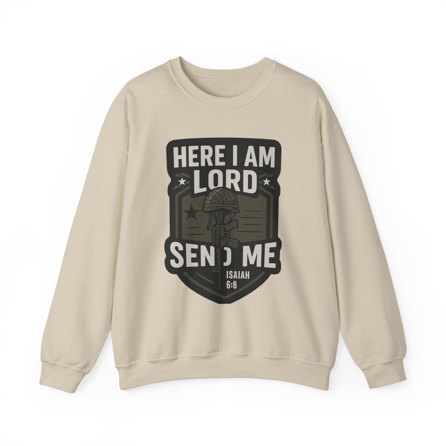 "Here I Am Lord Send Me" Bible Verse Inspirational Faith Sweatshirt (Military Logo)