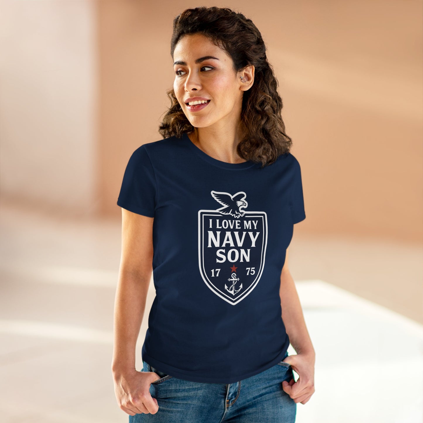 "I Love my Navy Son" Military Pride Patriotic Crest Women's Semi-Fitted Tshirt