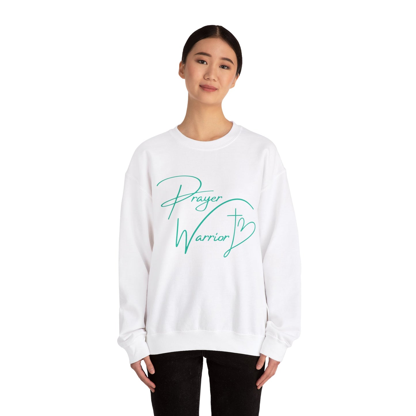 Prayer Warrior Cross Heart Women's Sweatshirt (Teal Logo) - Sweet Baby Jeez Teez