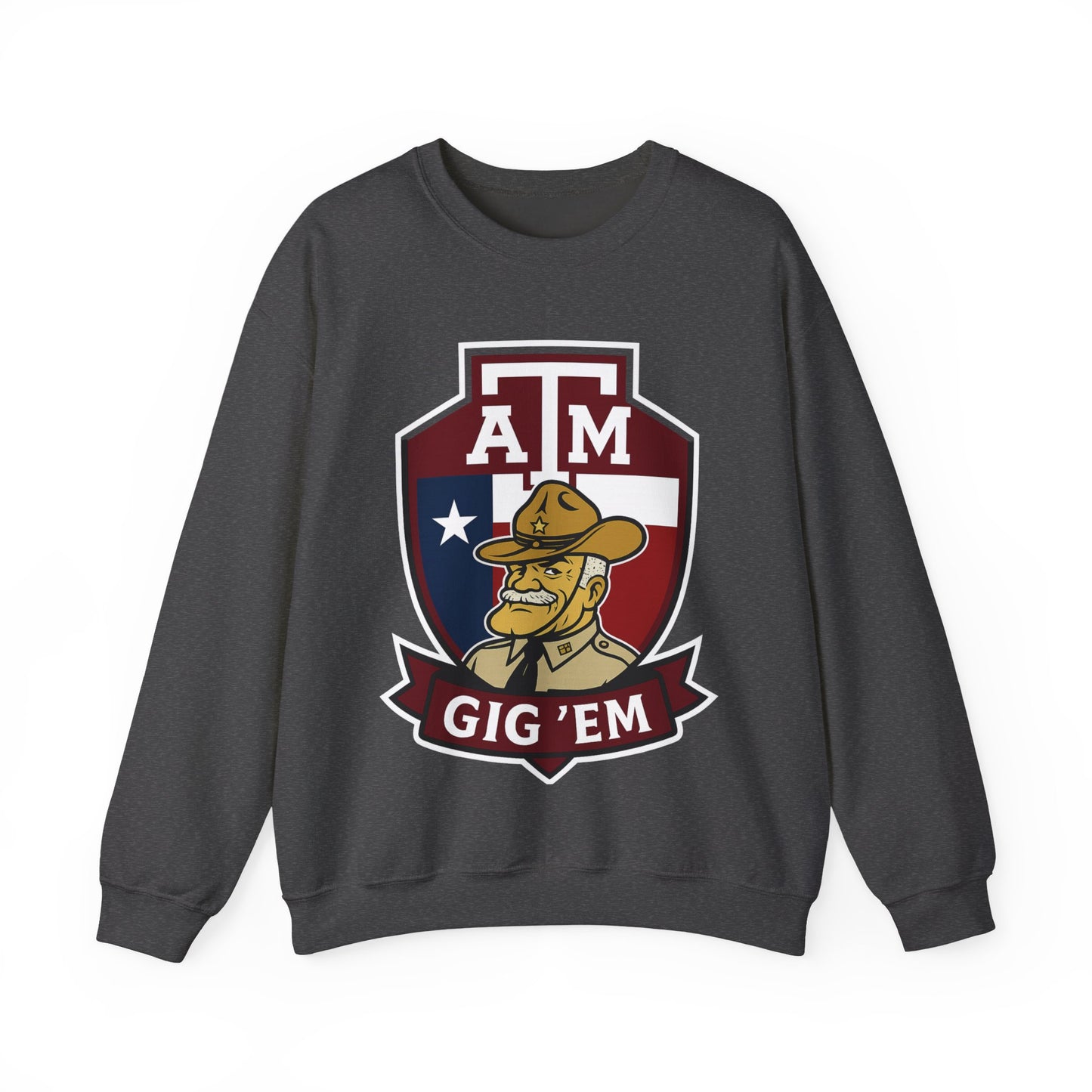Gig 'Em Aggies Old Sarge Crest Texas A&M Soft Cozy Sweatshirt (Texas Flag Logo 1)