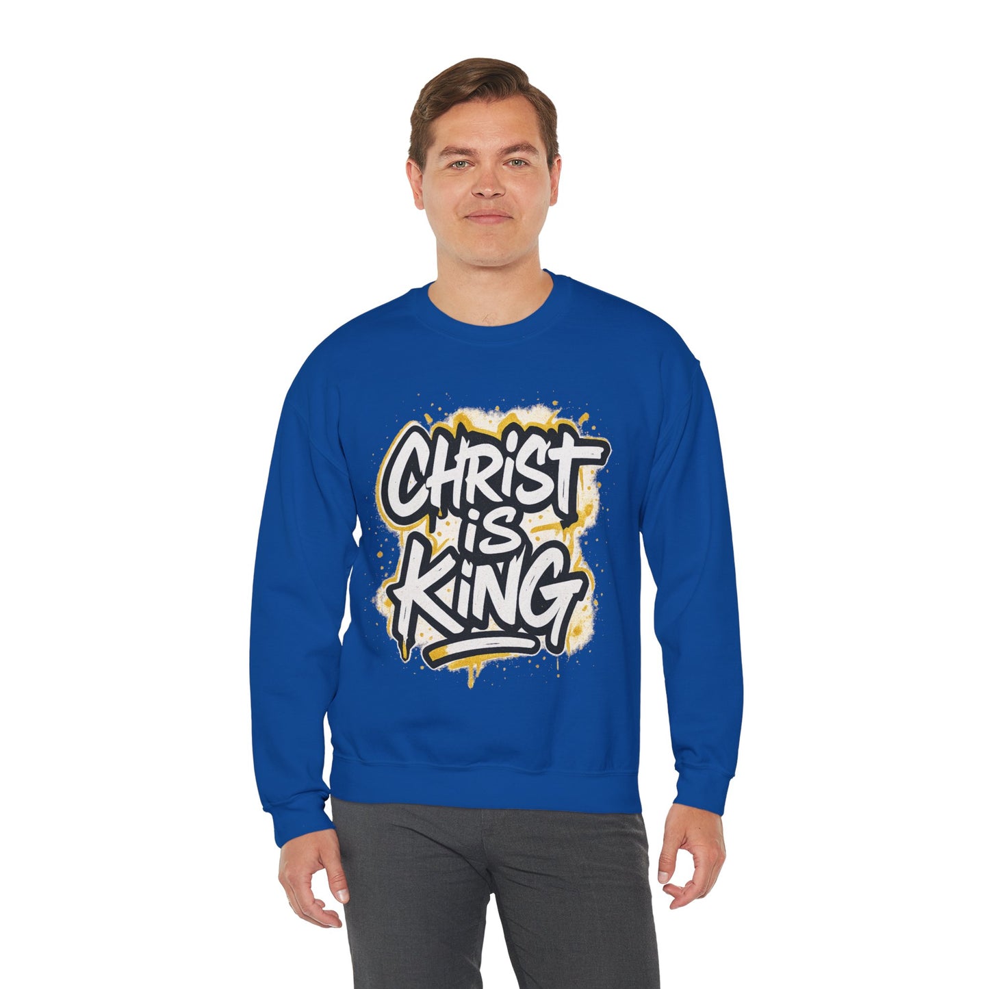 Christ is King Men's Crewneck Sweatshirt (White/Gold Logo)