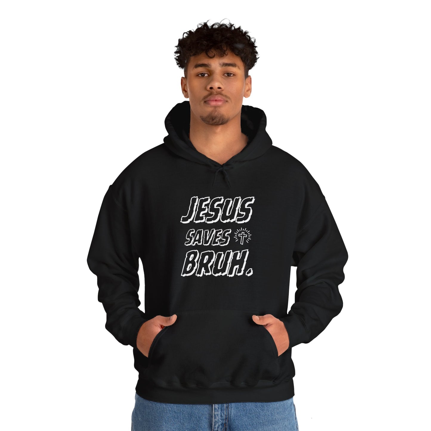 Jesus Saves Bruh Men's Hoodie (White Logo) - Sweet Baby Jeez Teez